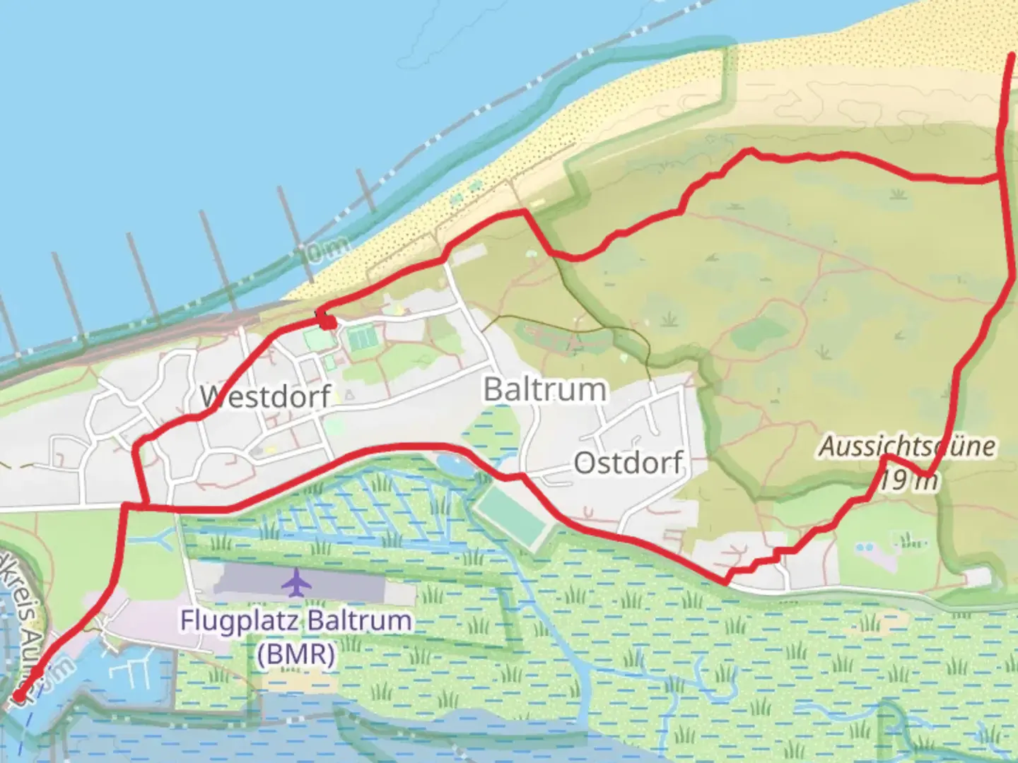 An image depicting the trail Baltrum Loop and its surrounding area.
