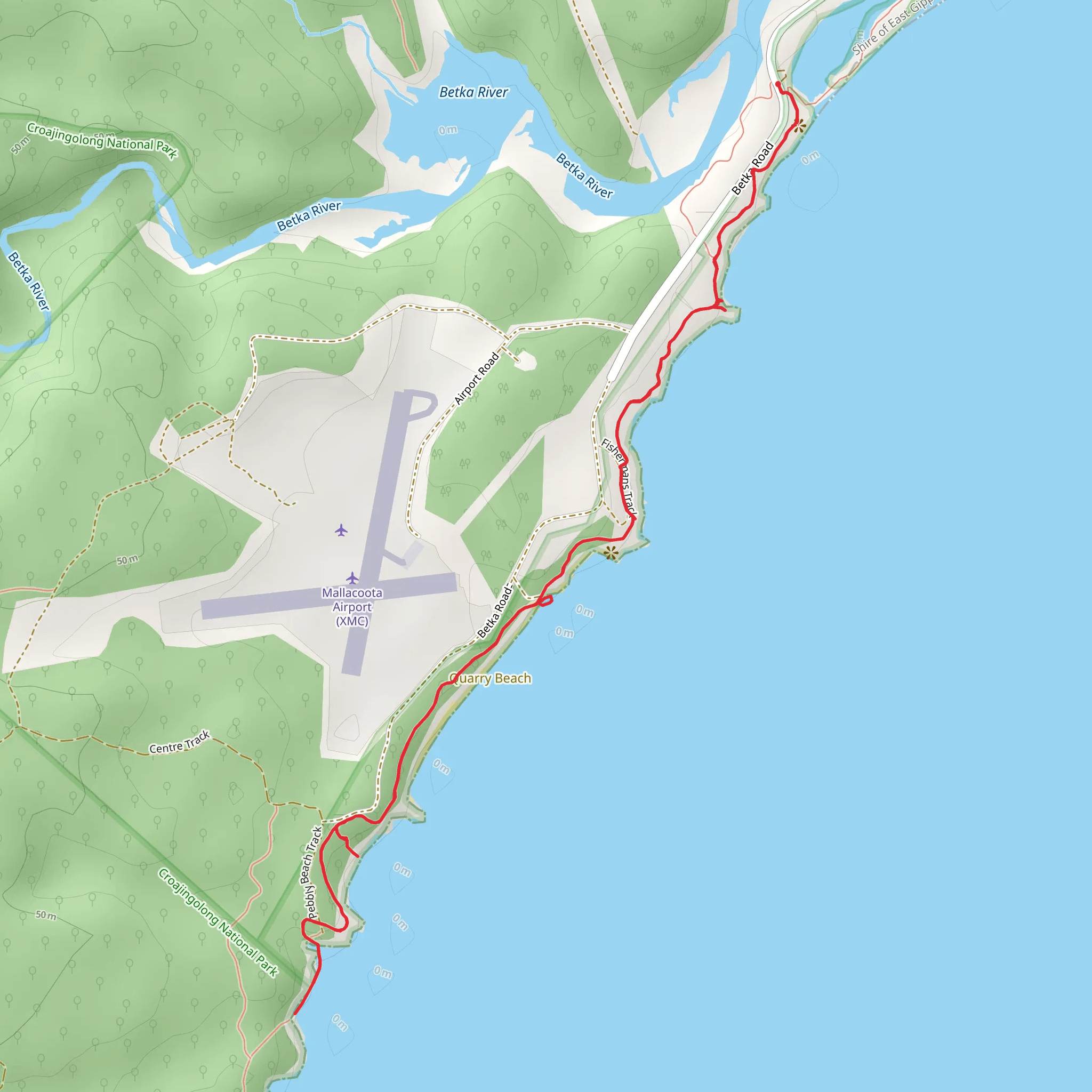 Betka River to Pebbly Beach Walk mobile static map