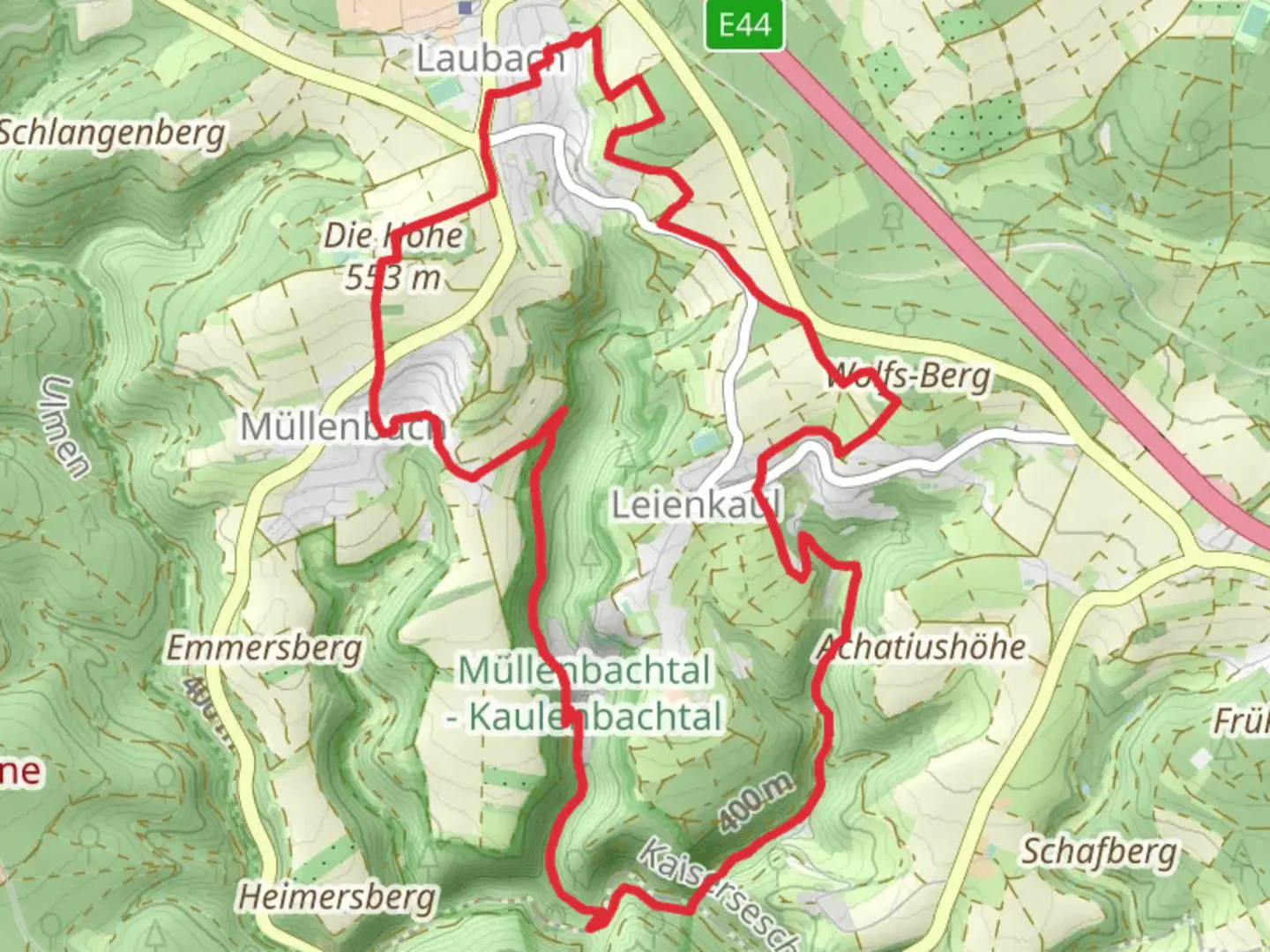 An image depicting the trail Die Höhe and Haldenpanorama via Bähnchen and its surrounding area.