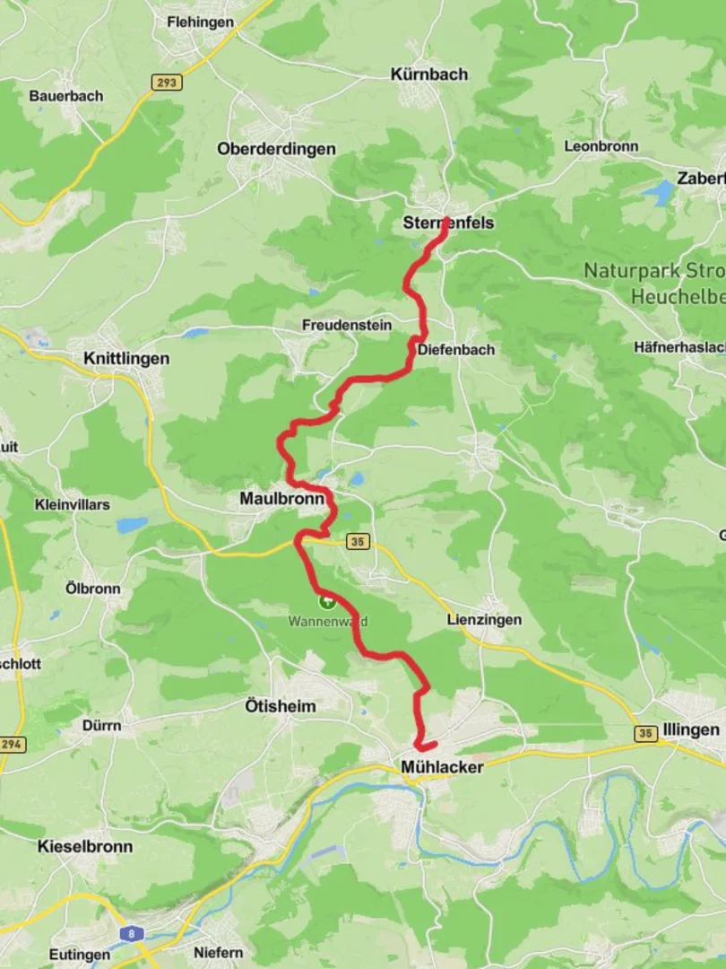 An image depicting the trail Sternenfels to Muhlacker Walk and its surrounding area.