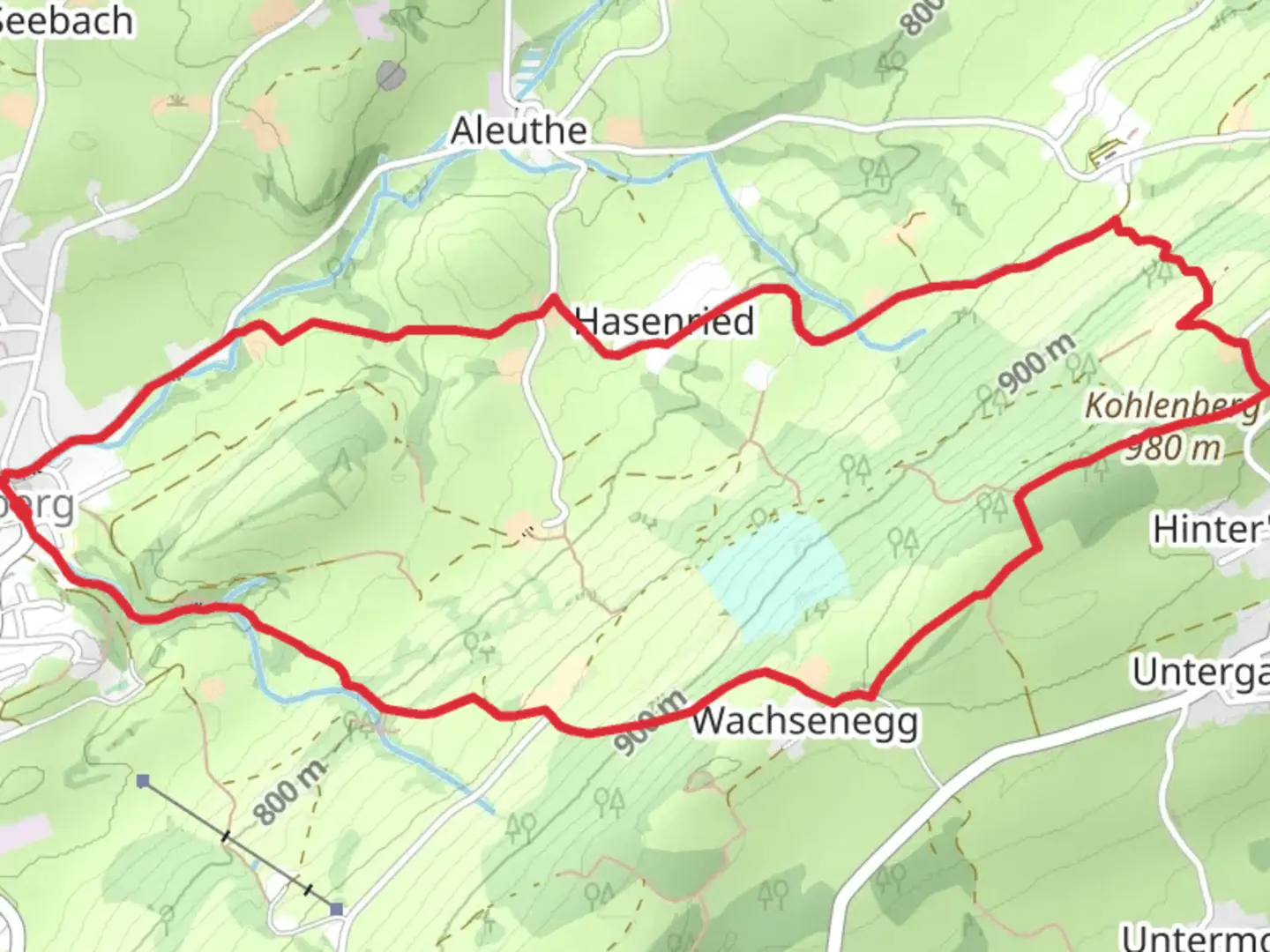 An image depicting the trail Heinrichweg and Sulzberg Loop and its surrounding area.