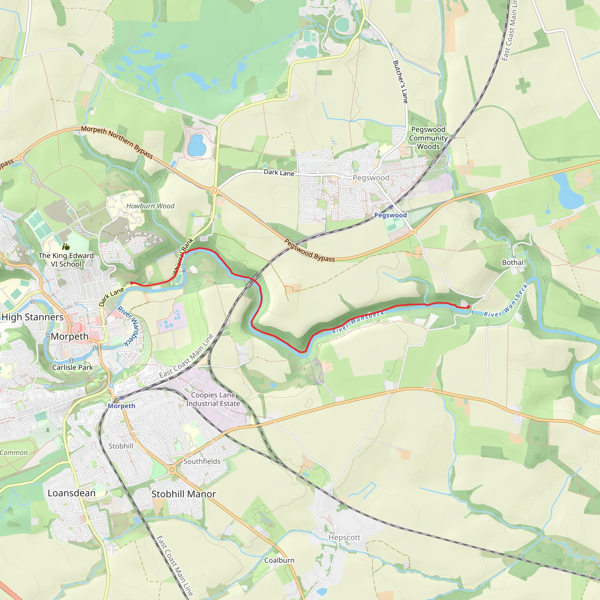 River Wansbeck Streamside Walk - Morpeth mobile static map