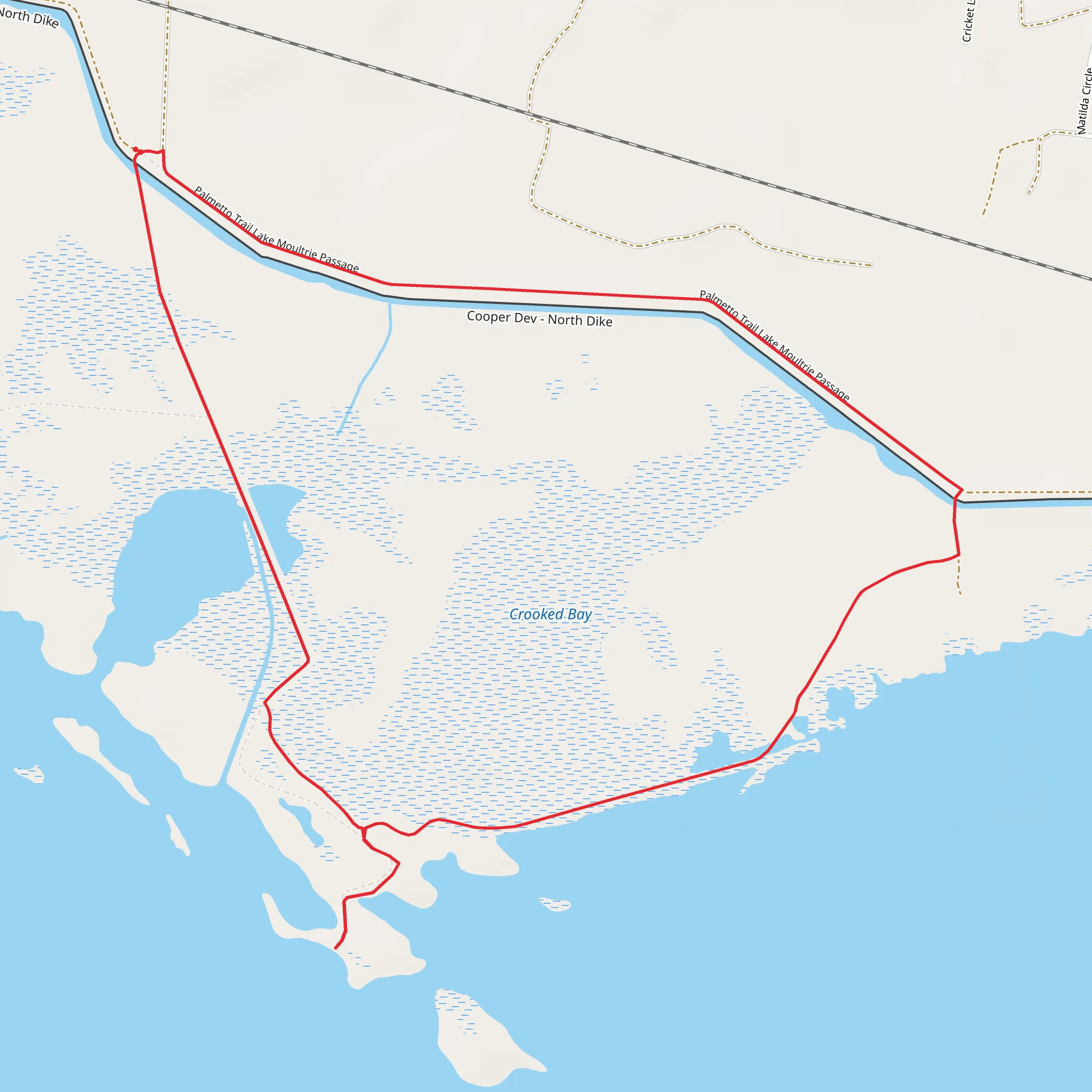Crooked Bay and Palmetto Trail Lake Moultrie Passage Loop mobile static map