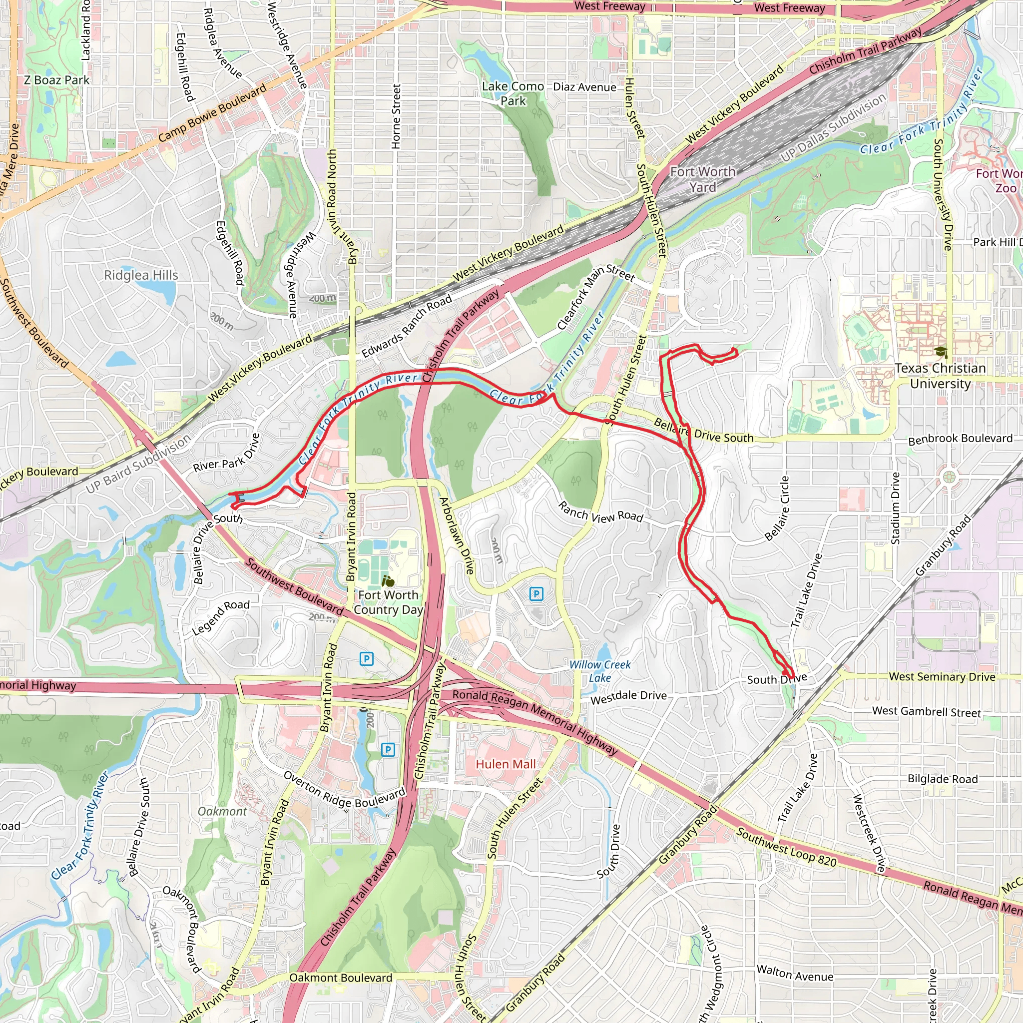 Trinity Trail via Foster Park, Overton Park and Clear Fork Trinity River mobile static map