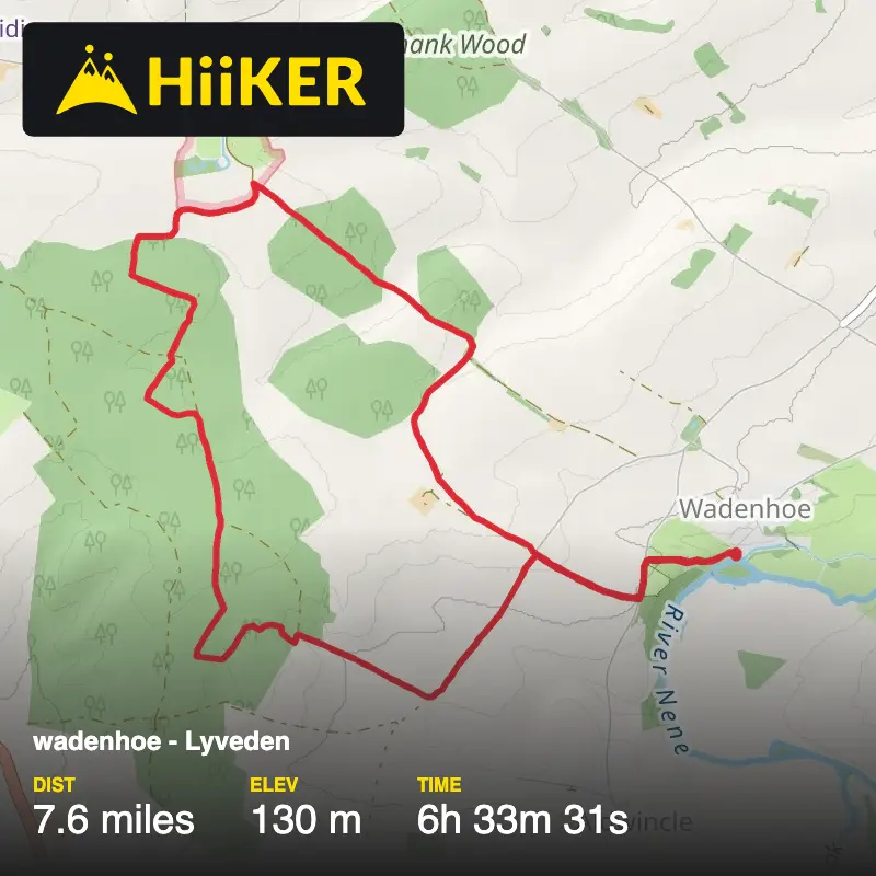 A map preview of the recording wadenhoe - Lyveden.