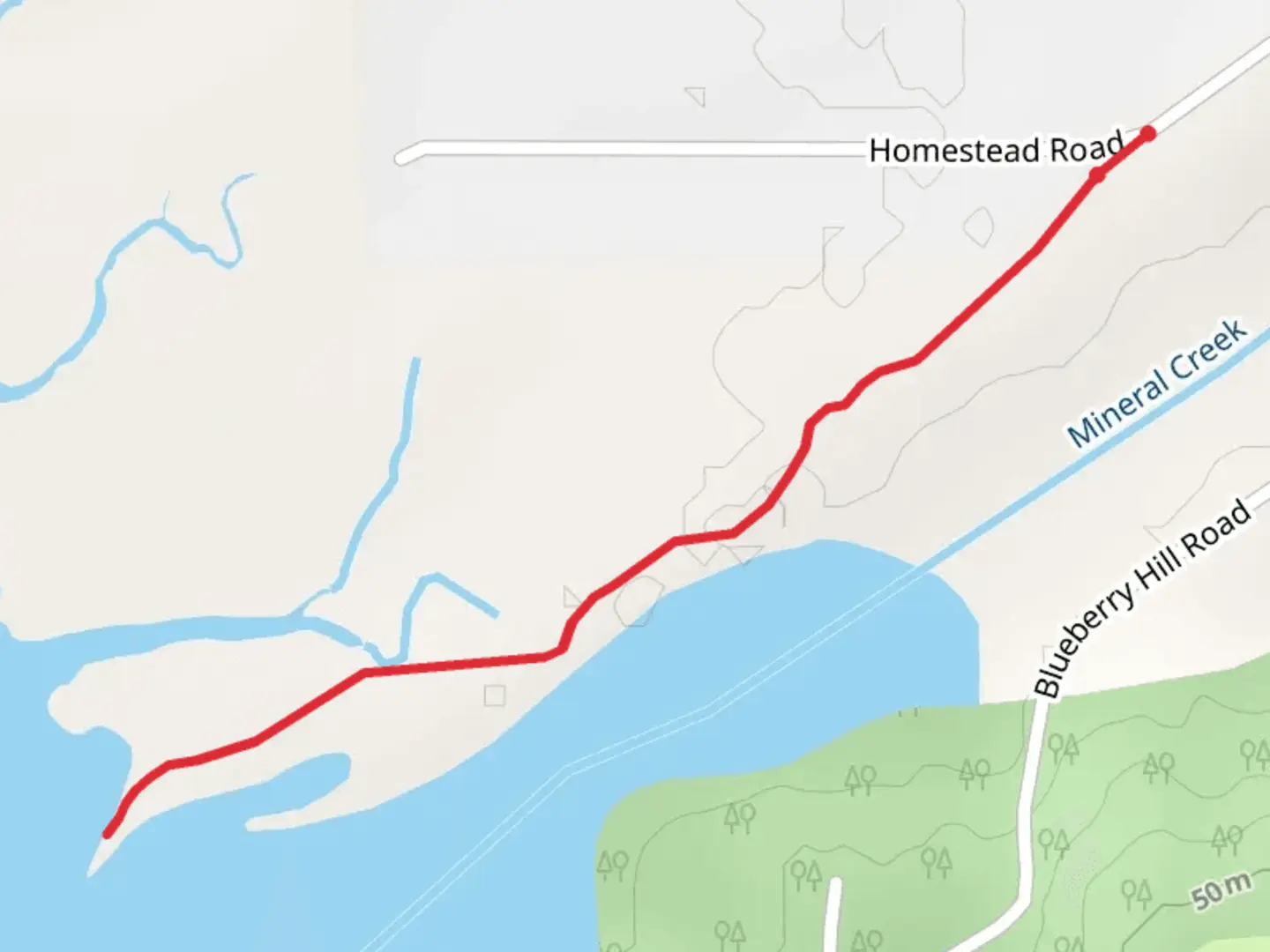 An image depicting the trail Homestead Road and its surrounding area.