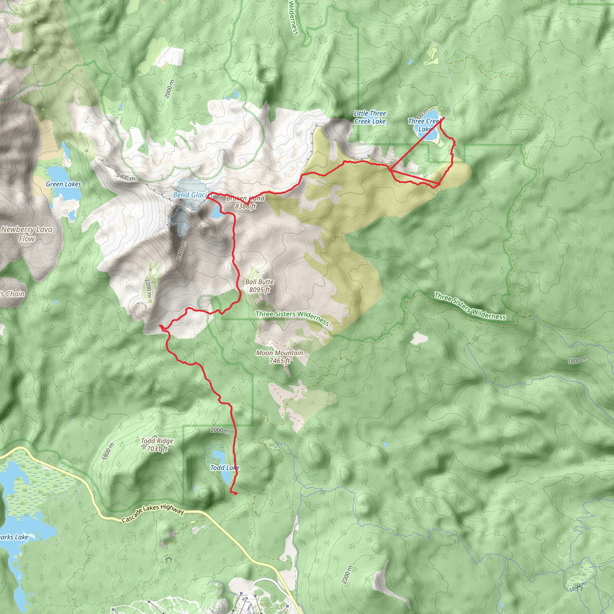 Broken Hand and No Name Lake via Broken Top Trail mobile static map