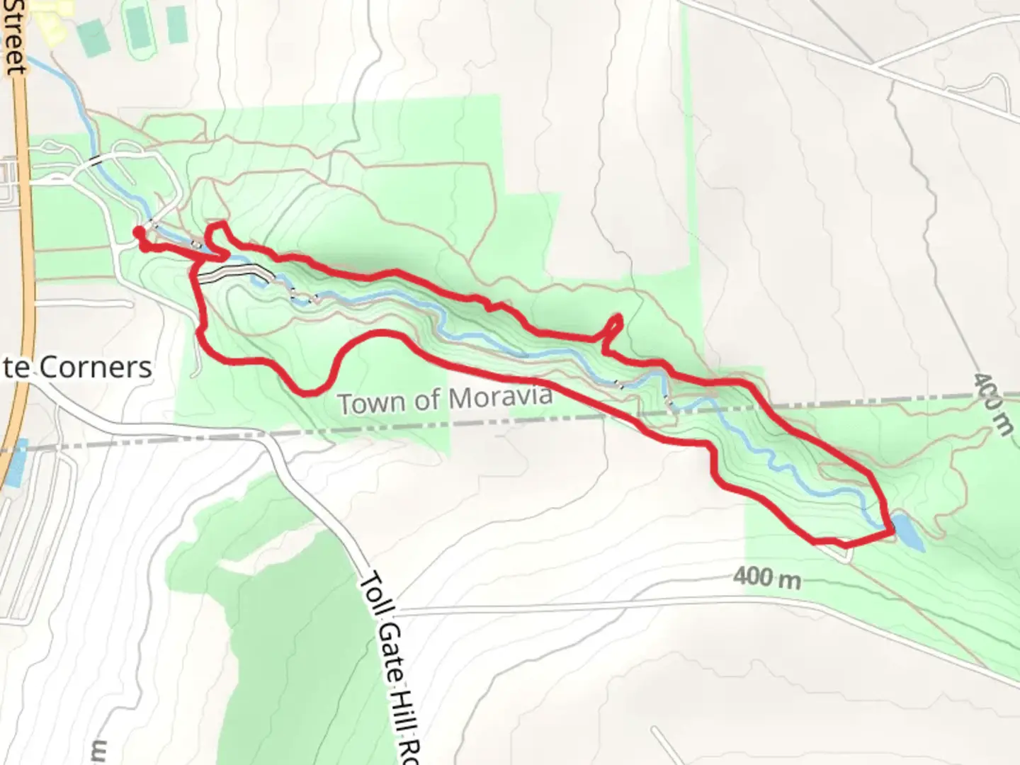 An image depicting the trail Dry Creek Loop - Filmore Glen State Park and its surrounding area.