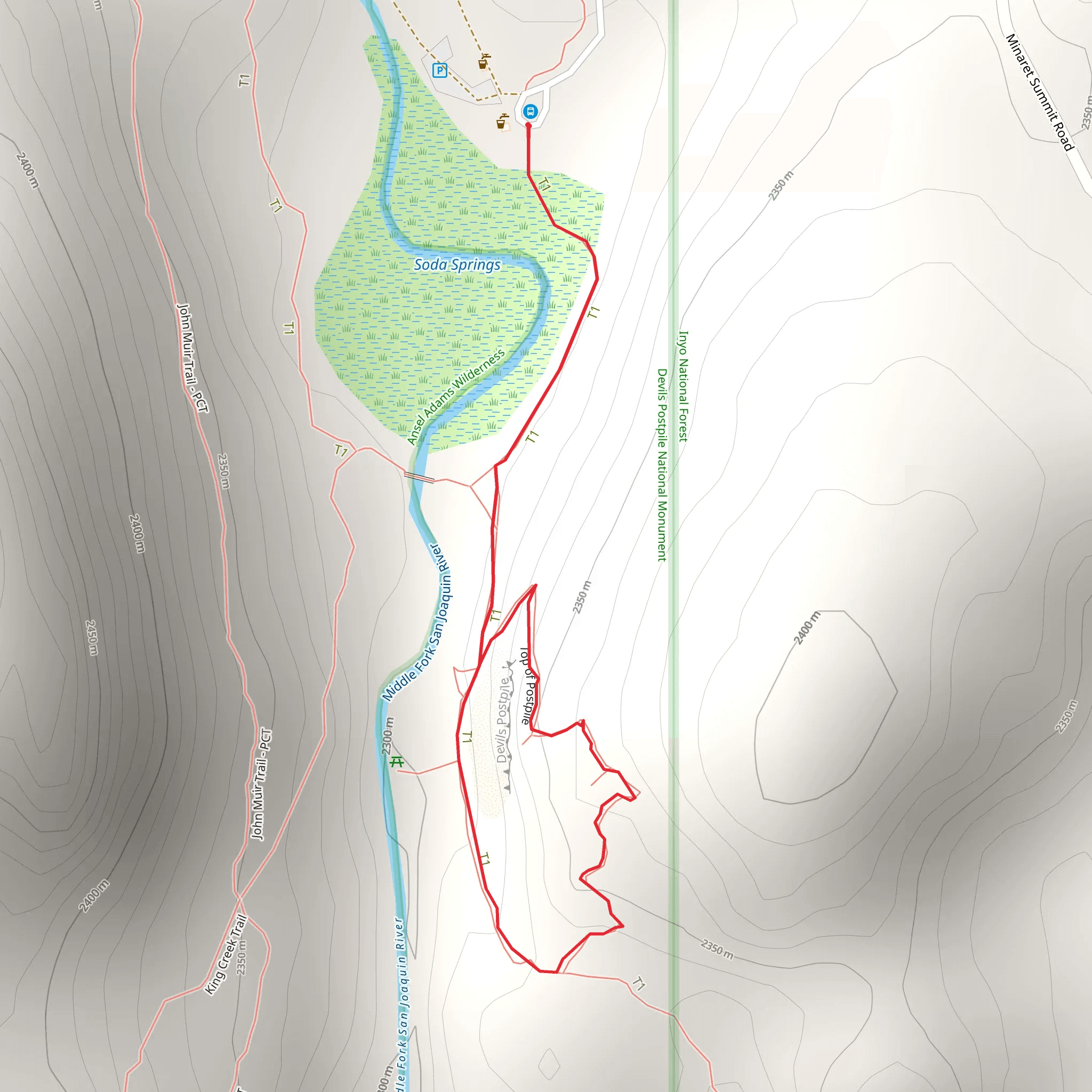 Devils Postpile Boundary Loop Trail mobile static map