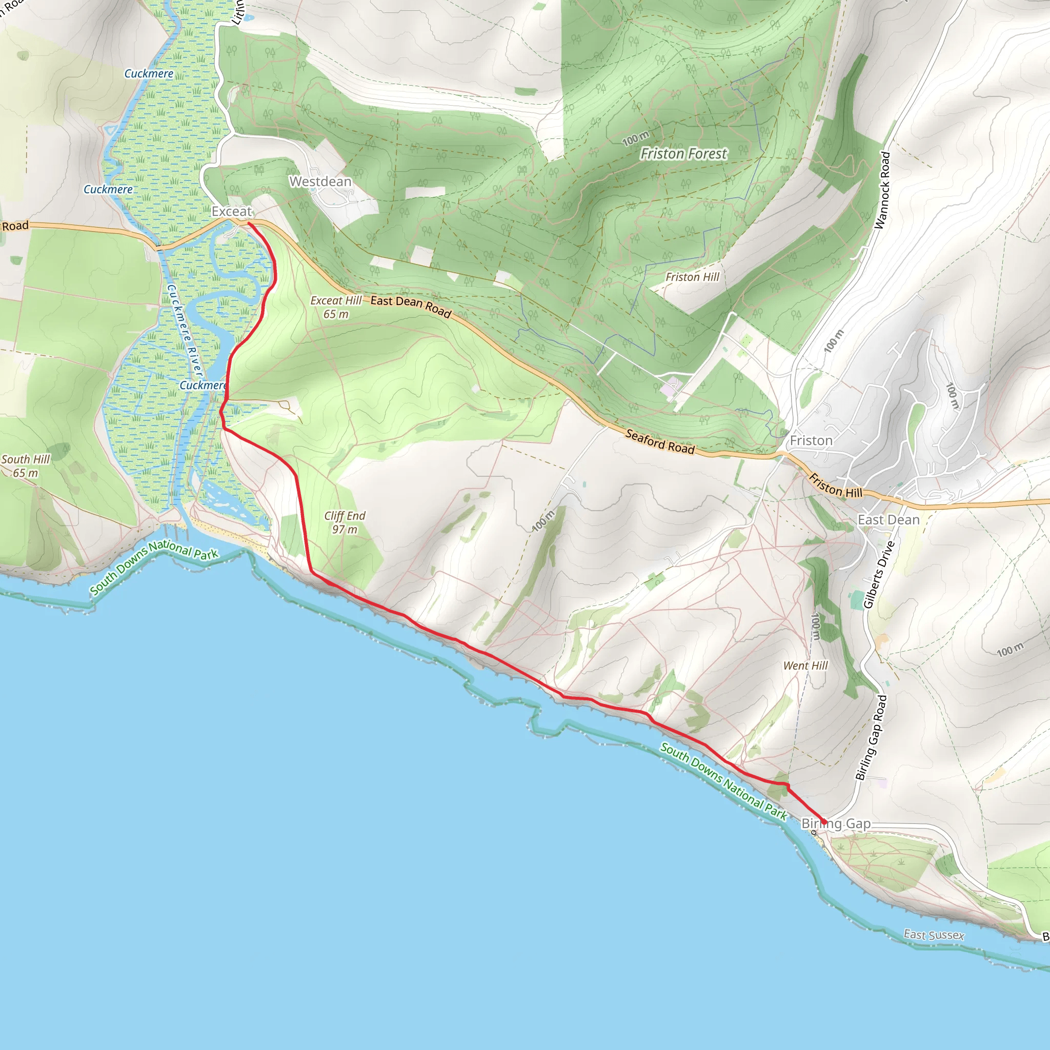 Birling Gap to Exceat via South Downs Way mobile static map