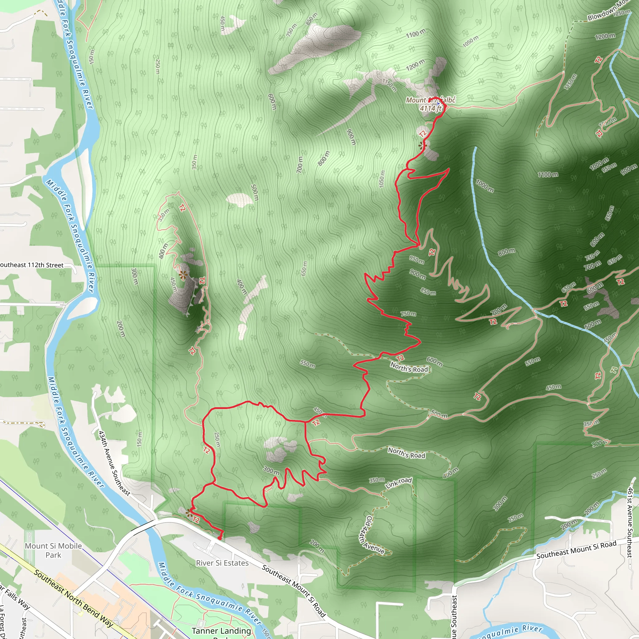 Boulder Garden Loop Trail and Mount Si Old Trail mobile static map