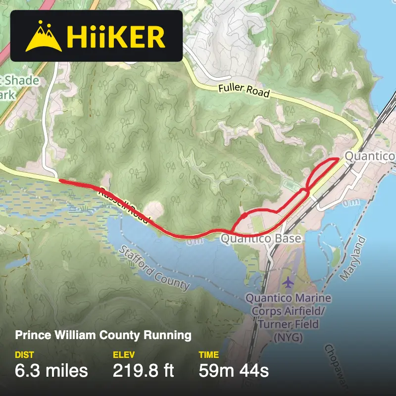 A map preview of the recording Prince William County Running.