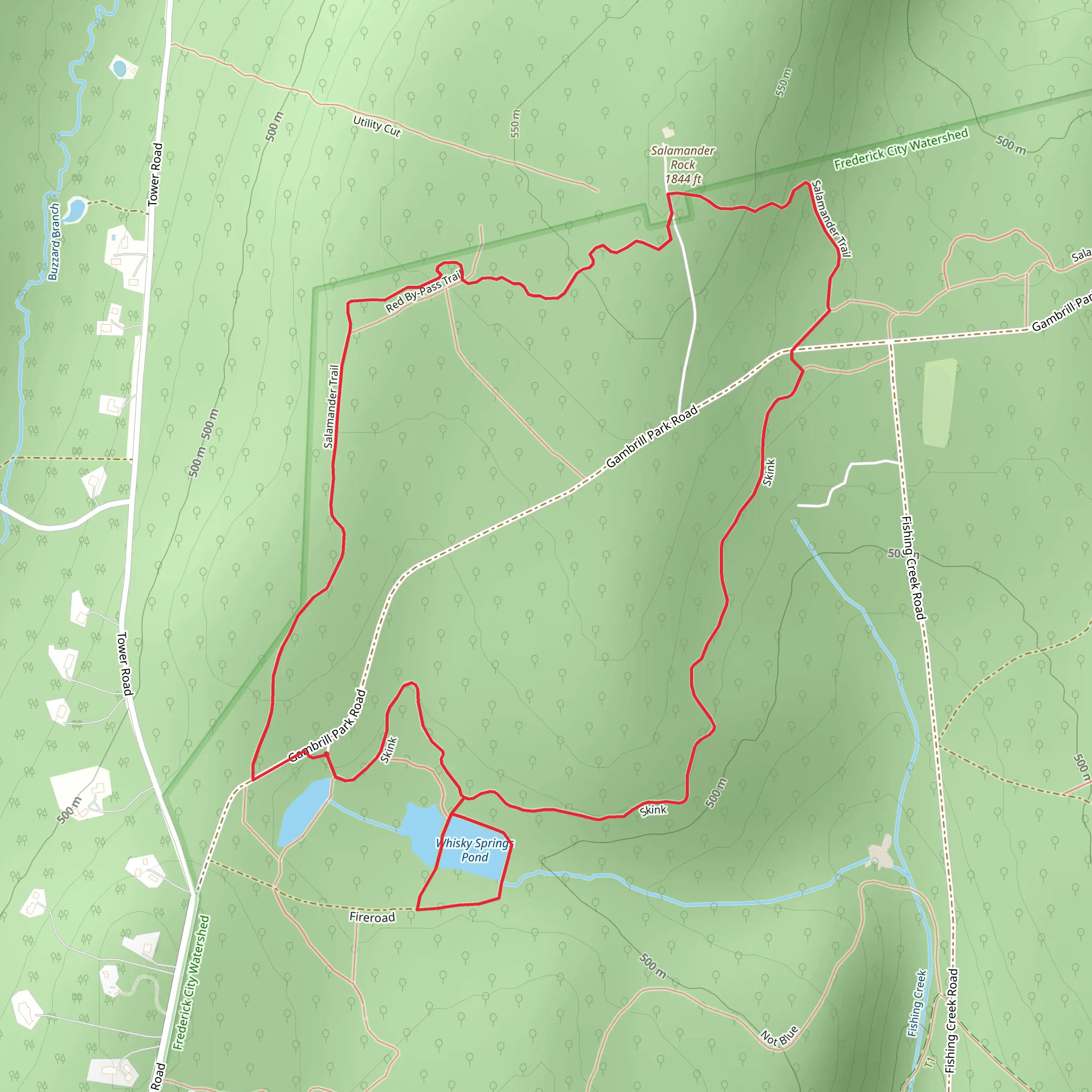 Skink, Whiskey Springs Pond and Salamander Loop Trail mobile static map