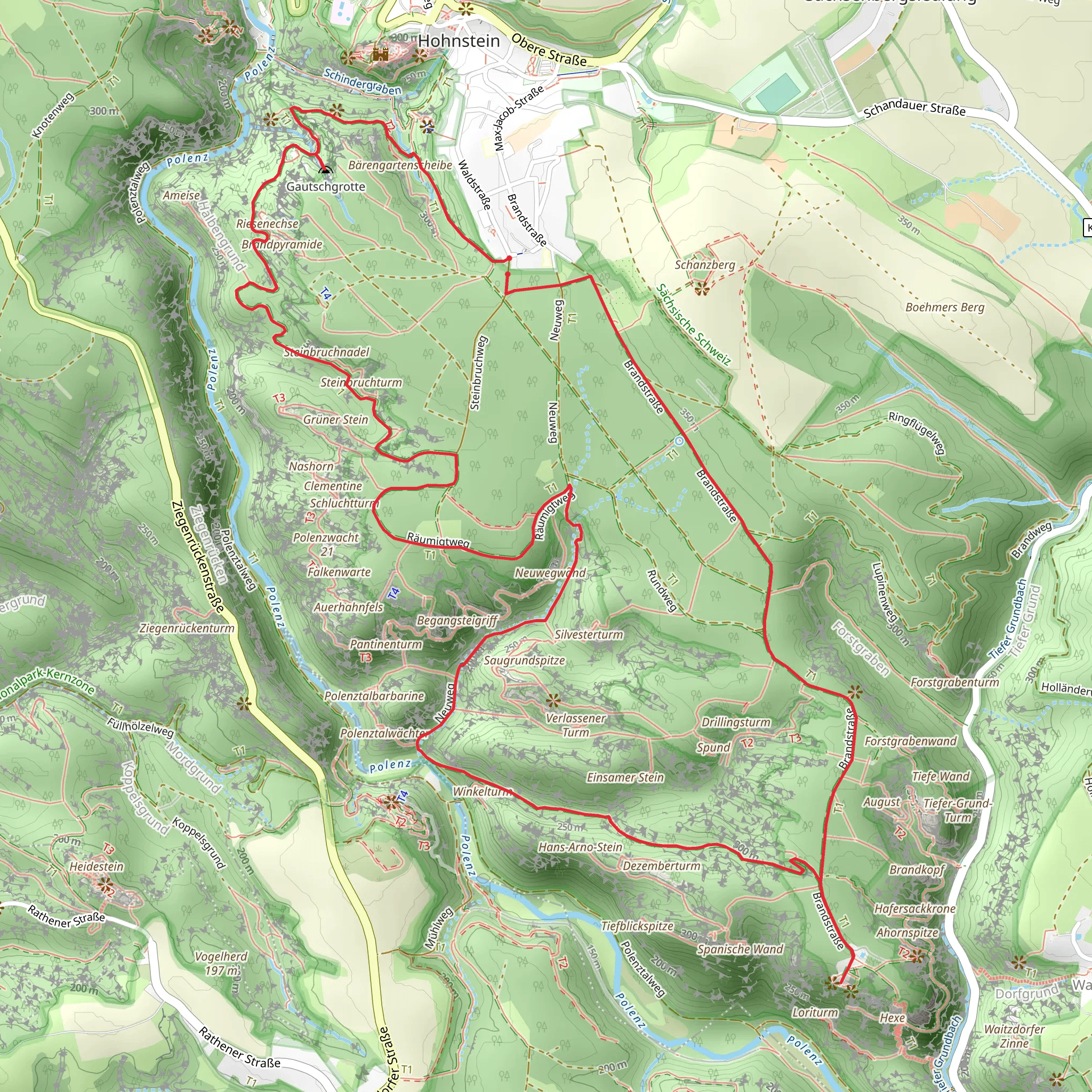 Gautschgrotte via Malerweg and Kamenz Kuhstall mobile static map