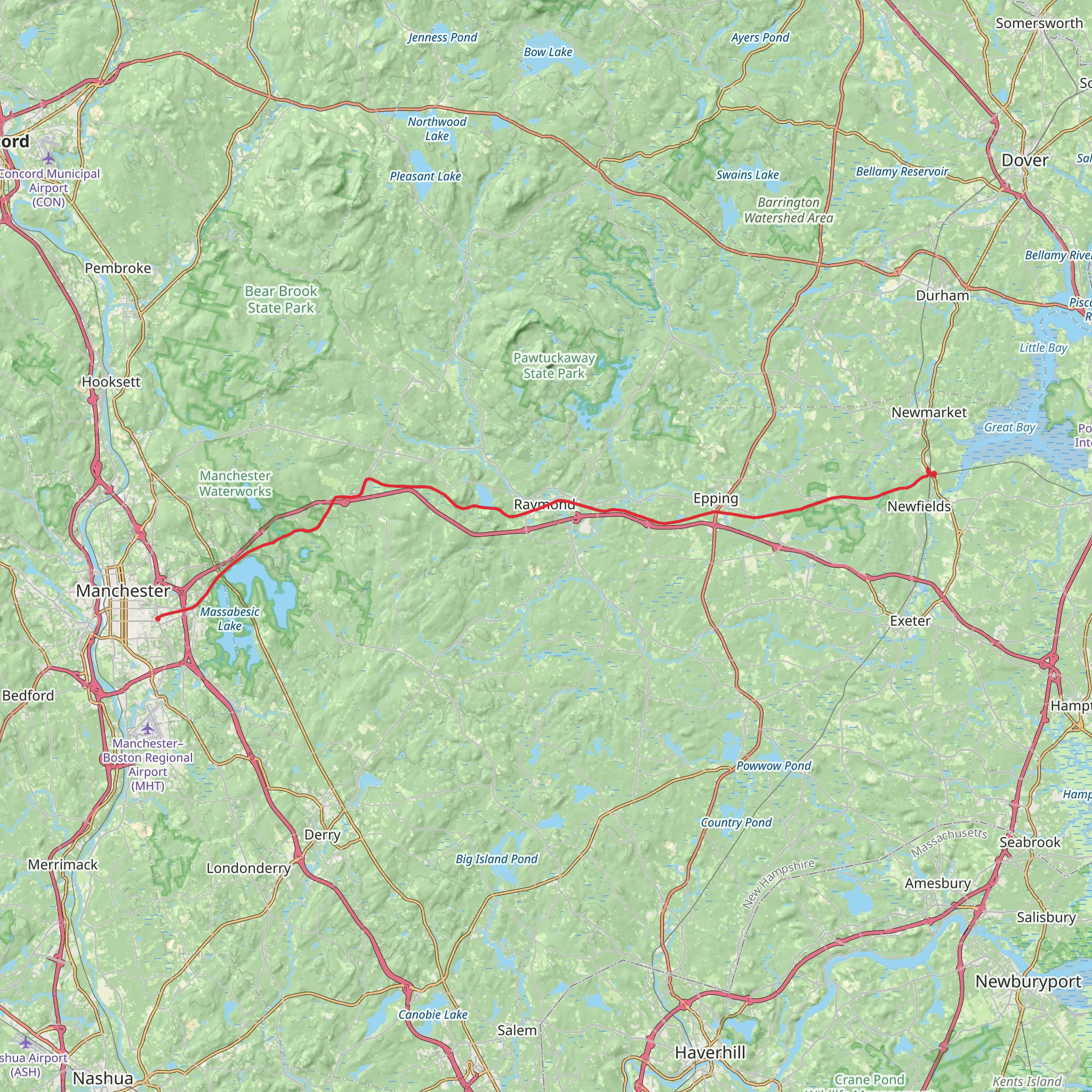 Massabesic Lake from Sharp Hill to Manchaster mobile static map