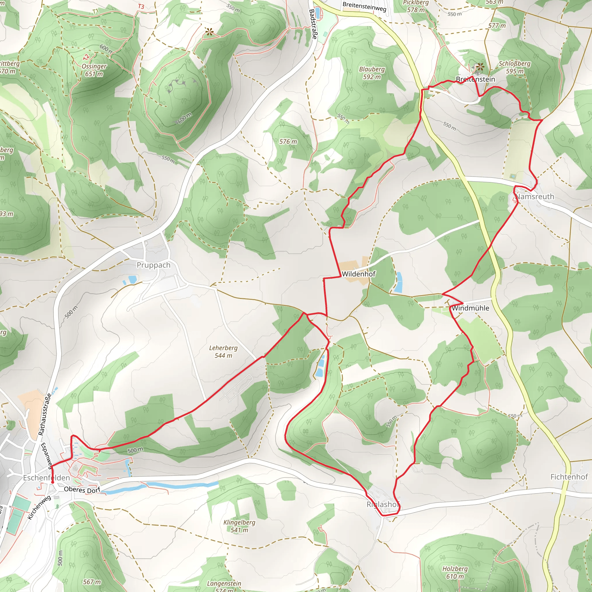 Ossinger Breitenstein and Eschenfelden Rundweg mobile static map
