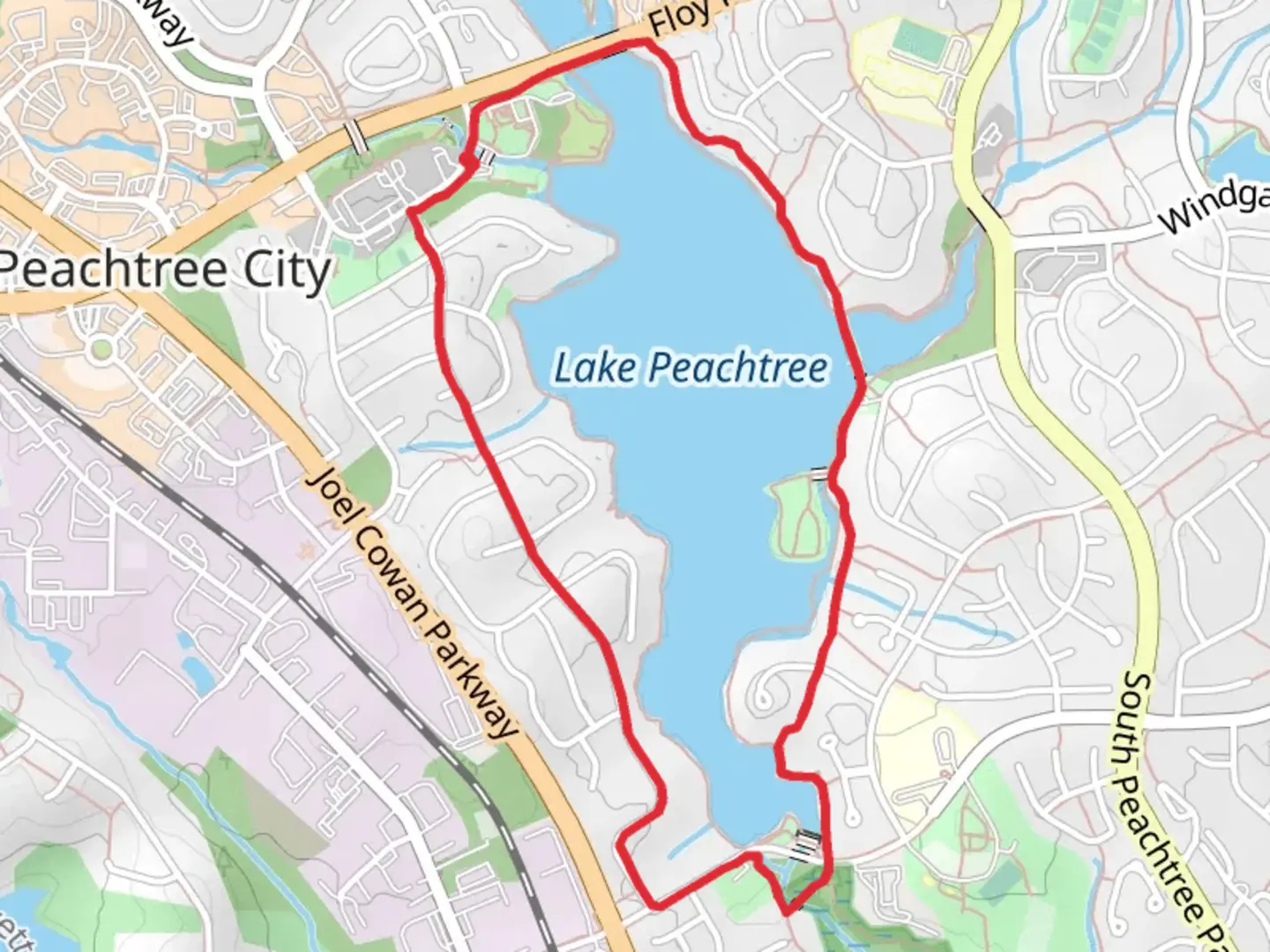 An image depicting the trail Lake Peachtree Loop and its surrounding area.