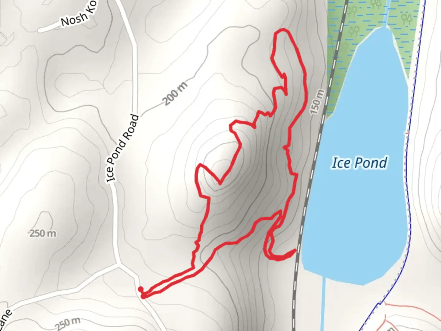 An image depicting the trail Ice Pond Loop and its surrounding area.