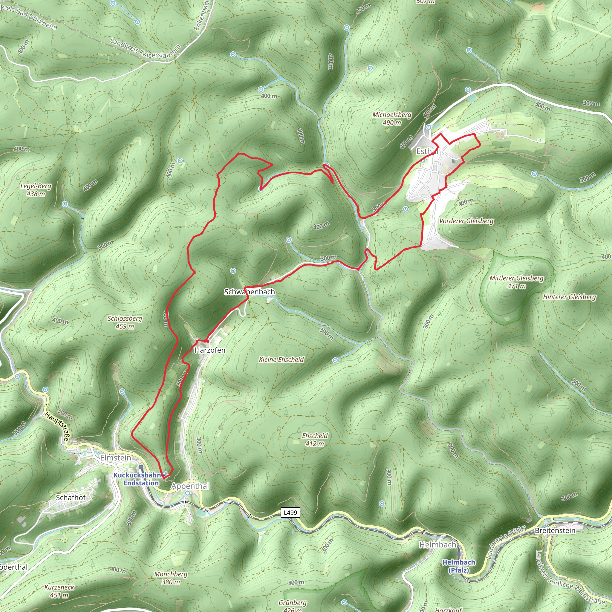 Dicke Eiche and Goldbrunnen via Rundwanderweg Esthal mobile static map