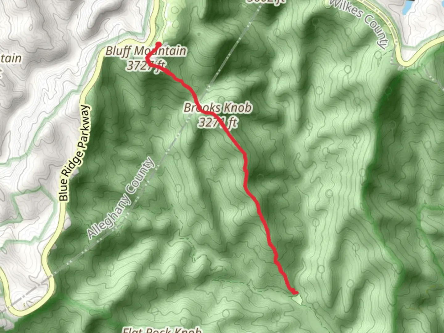 An image depicting the trail Bluff Mountain and Brooks Knob via Bluff Ridge Primative Trail and its surrounding area.