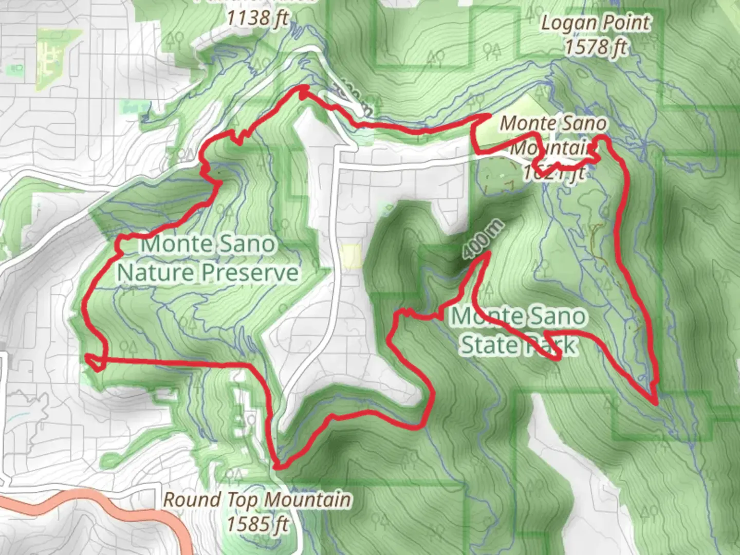 An image depicting the trail Waterline Trail, McKay Holllow Trail and Cold Spring Trail and its surrounding area.