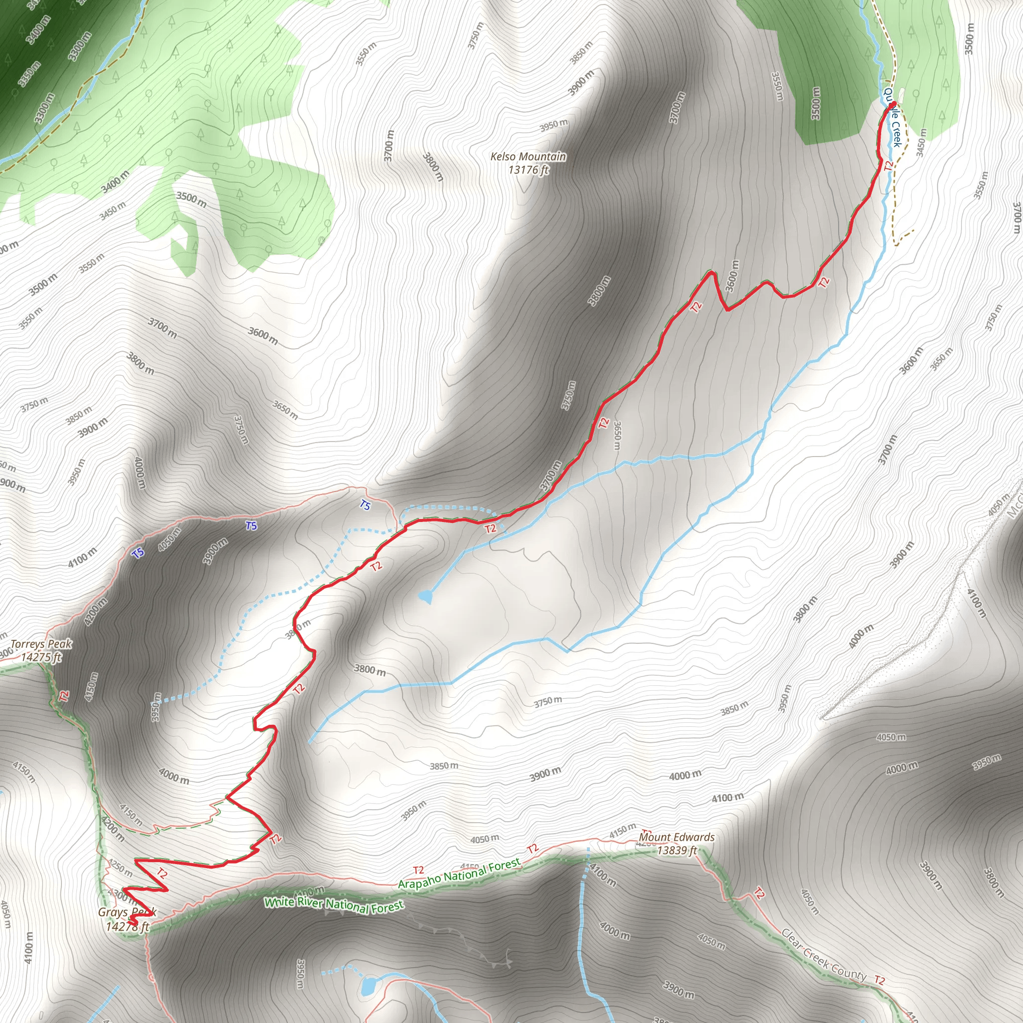 Grays Peak via North Slopes route mobile static map