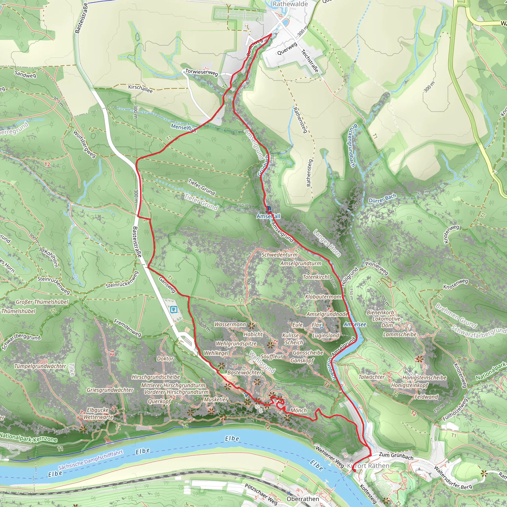 Amselsee and Amselfall Loop via Malerweg and Gelber Strich mobile static map