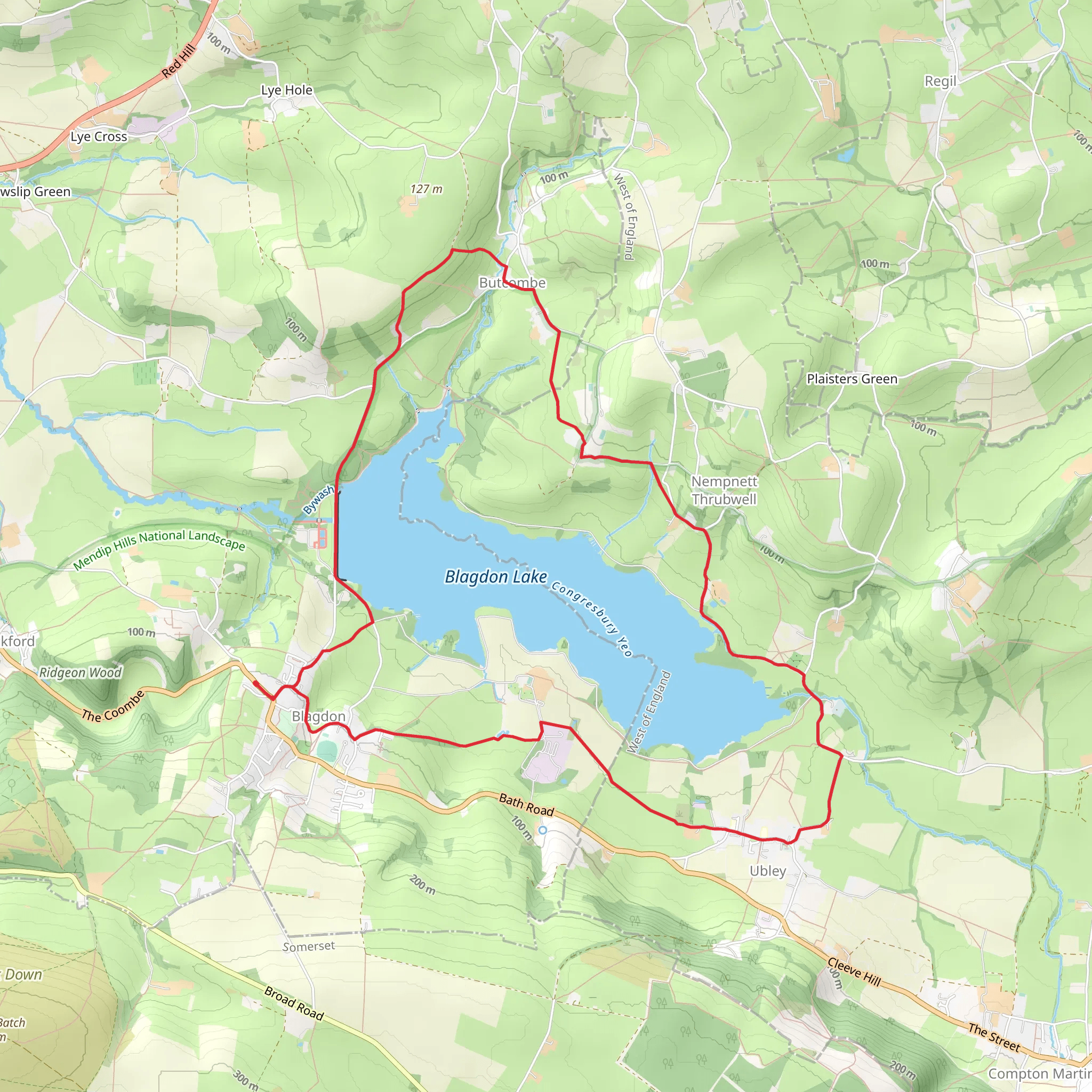 Blagdon Lake Circular Walk mobile static map
