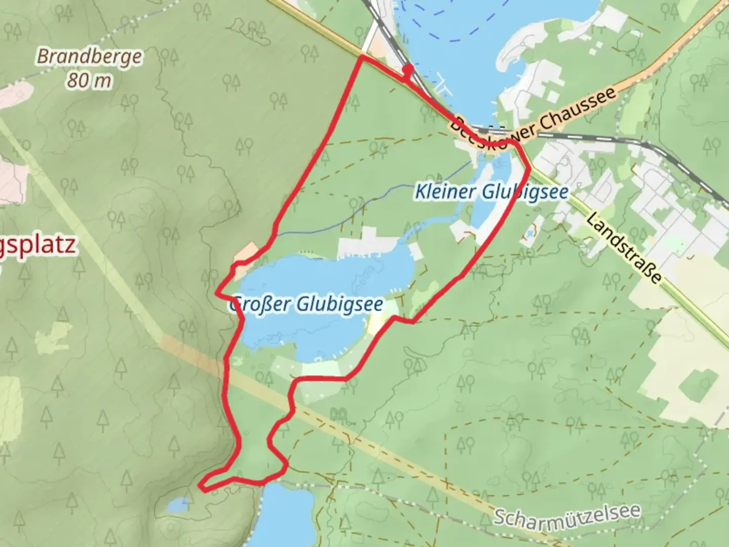 An image depicting the trail Großer Glubigsee and Springsee Loop and its surrounding area.