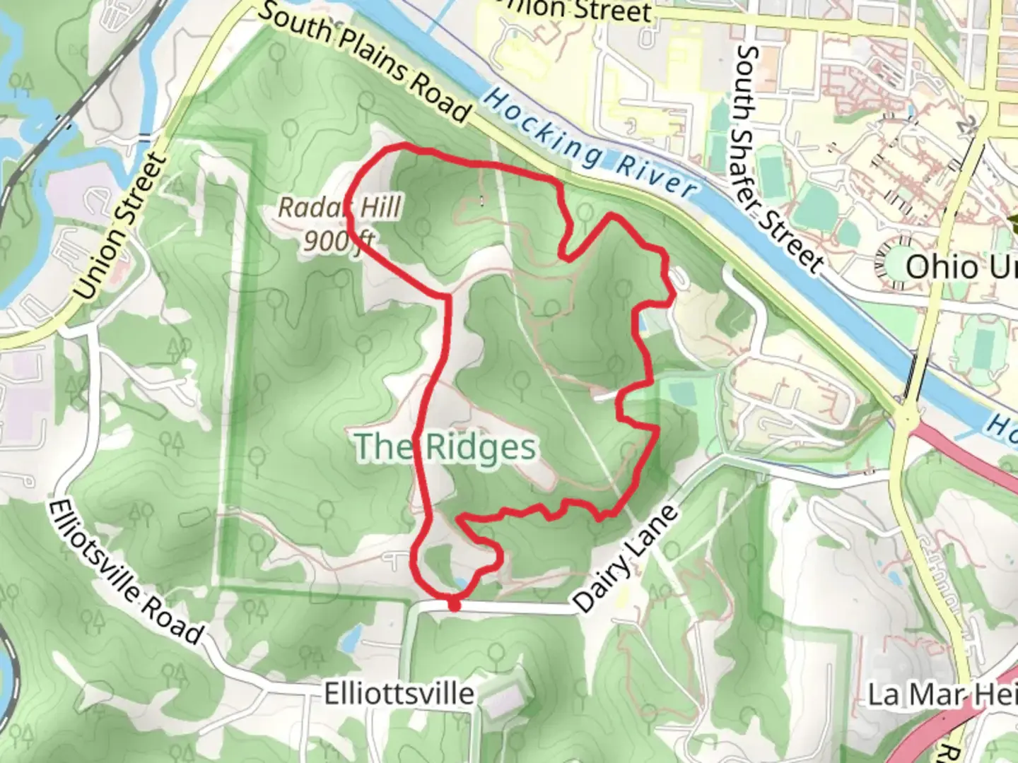 An image depicting the trail Radar Hill Loop - Dairy Lane Park and its surrounding area.