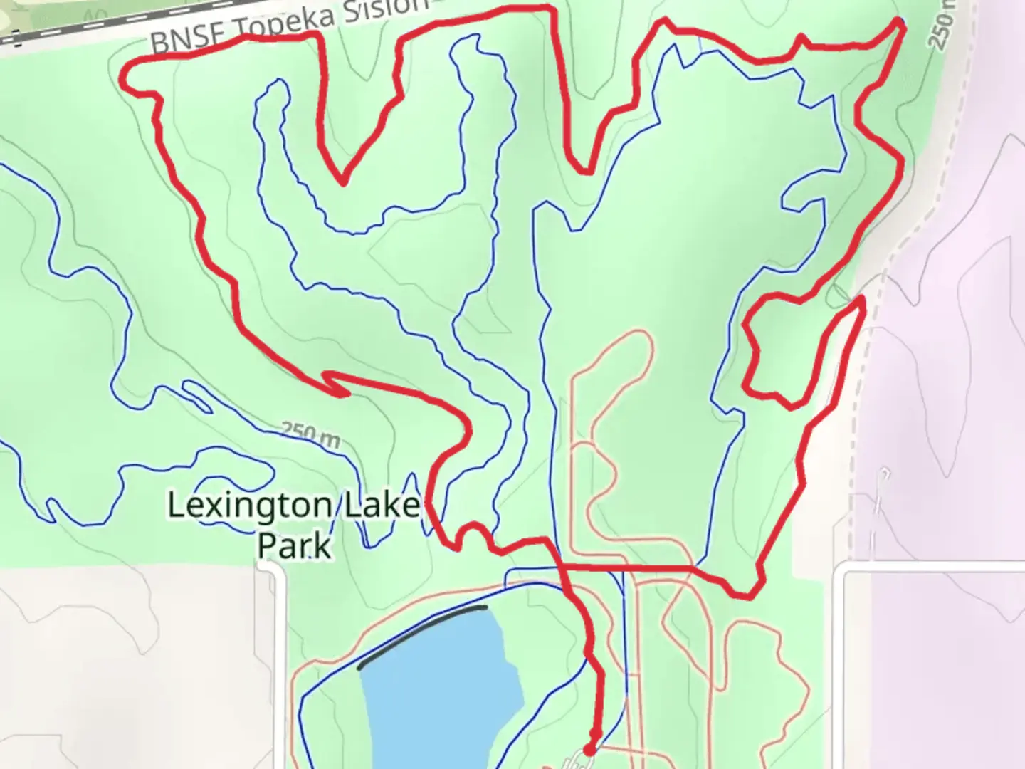 An image depicting the trail Lexington Lake Park and Emerald Loop and its surrounding area.