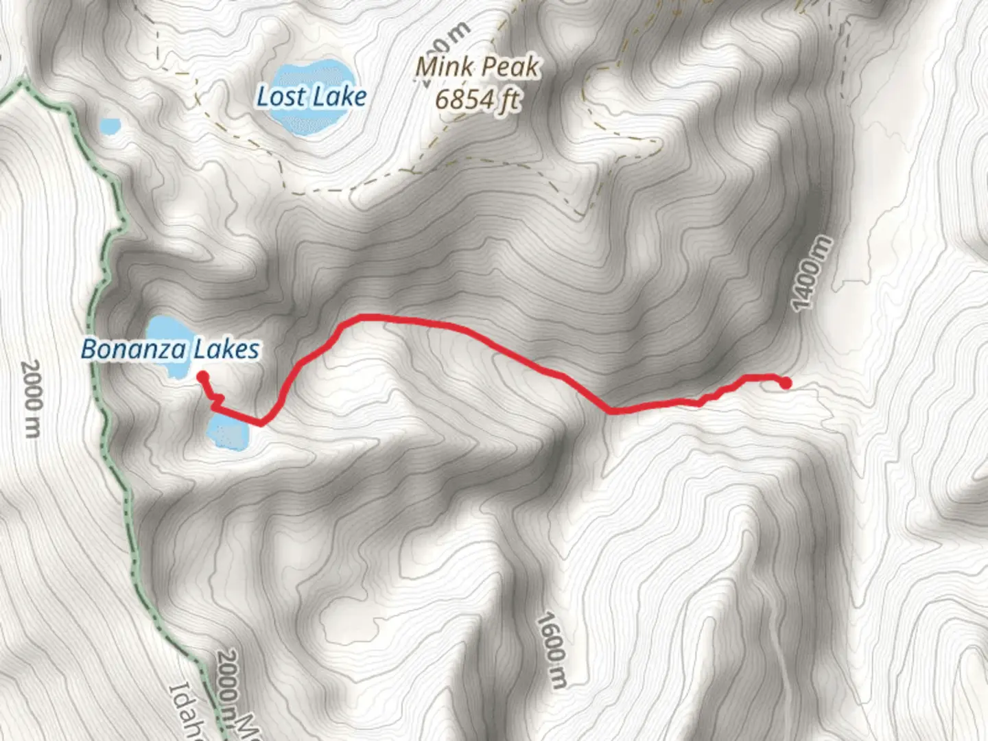 An image depicting the trail Bonanza Lakes and its surrounding area.