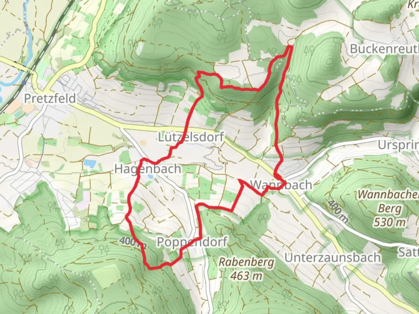 An image depicting the trail Rundweg Wannbach Poppendorf Loop and its surrounding area.