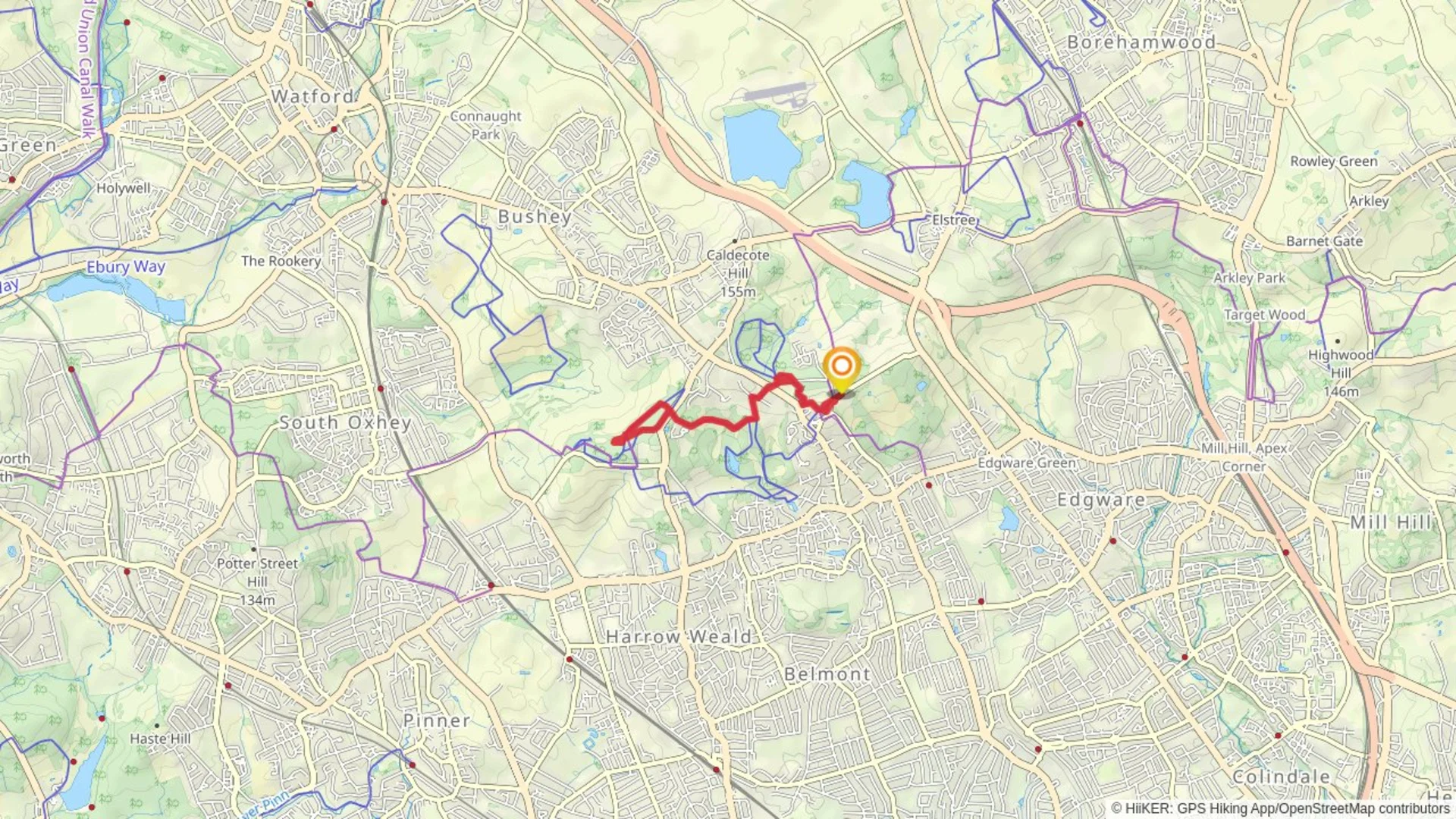 An image depicting the trail Harrow Weald Common Walk and its surrounding area.
