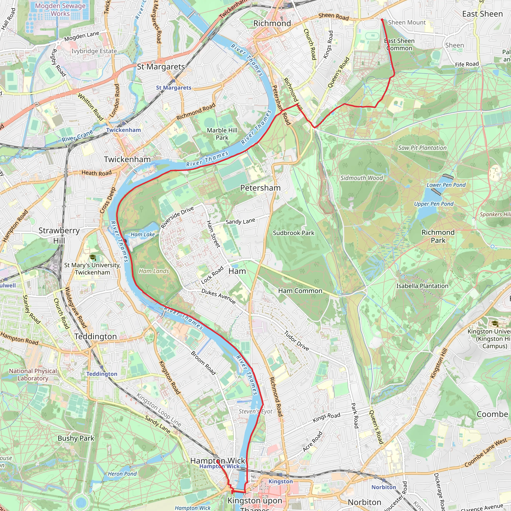 Richmond to Hampton Wick BR- riverside run mobile static map