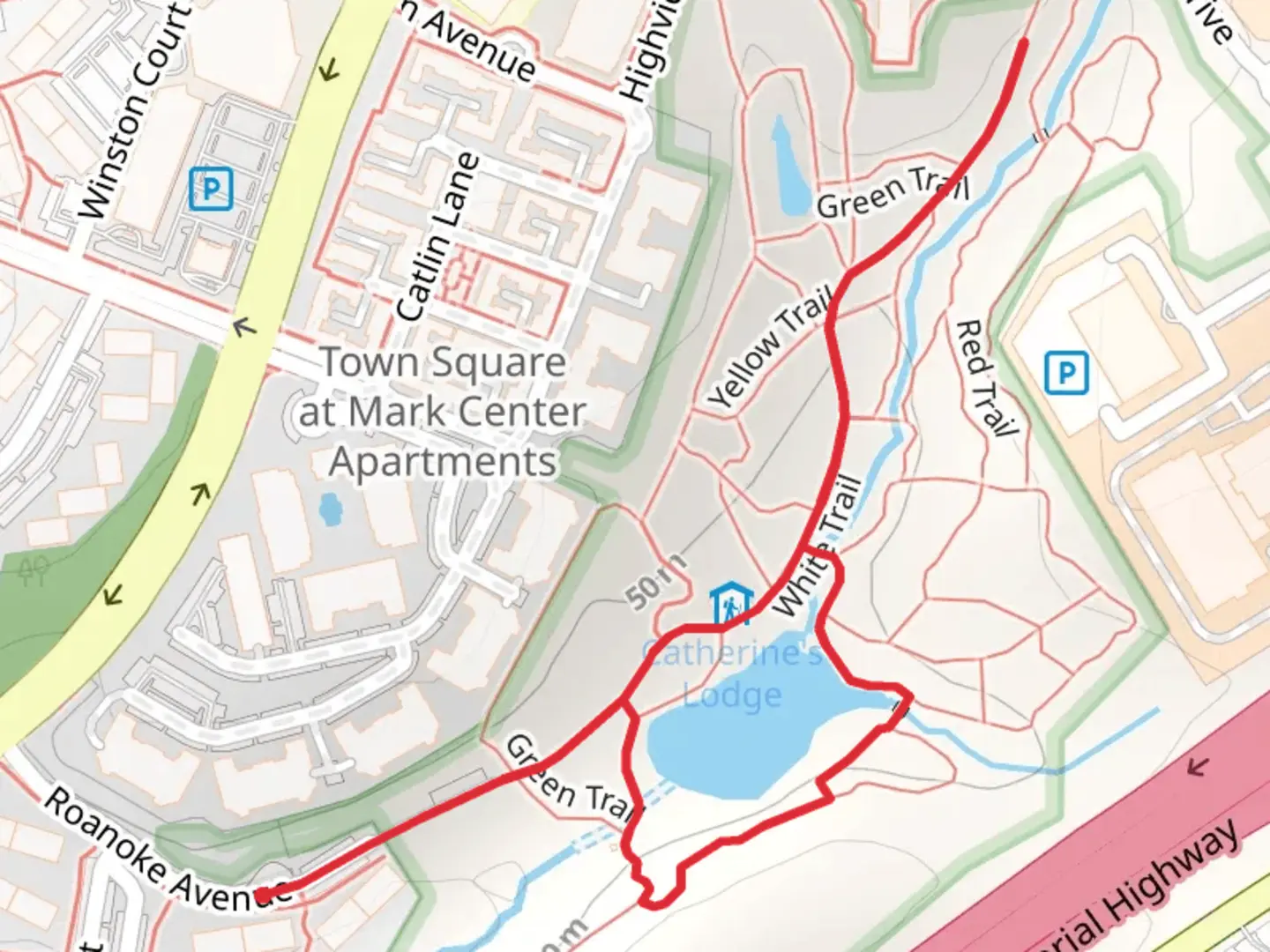 An image depicting the trail Roanoke Avenue Loop and its surrounding area.
