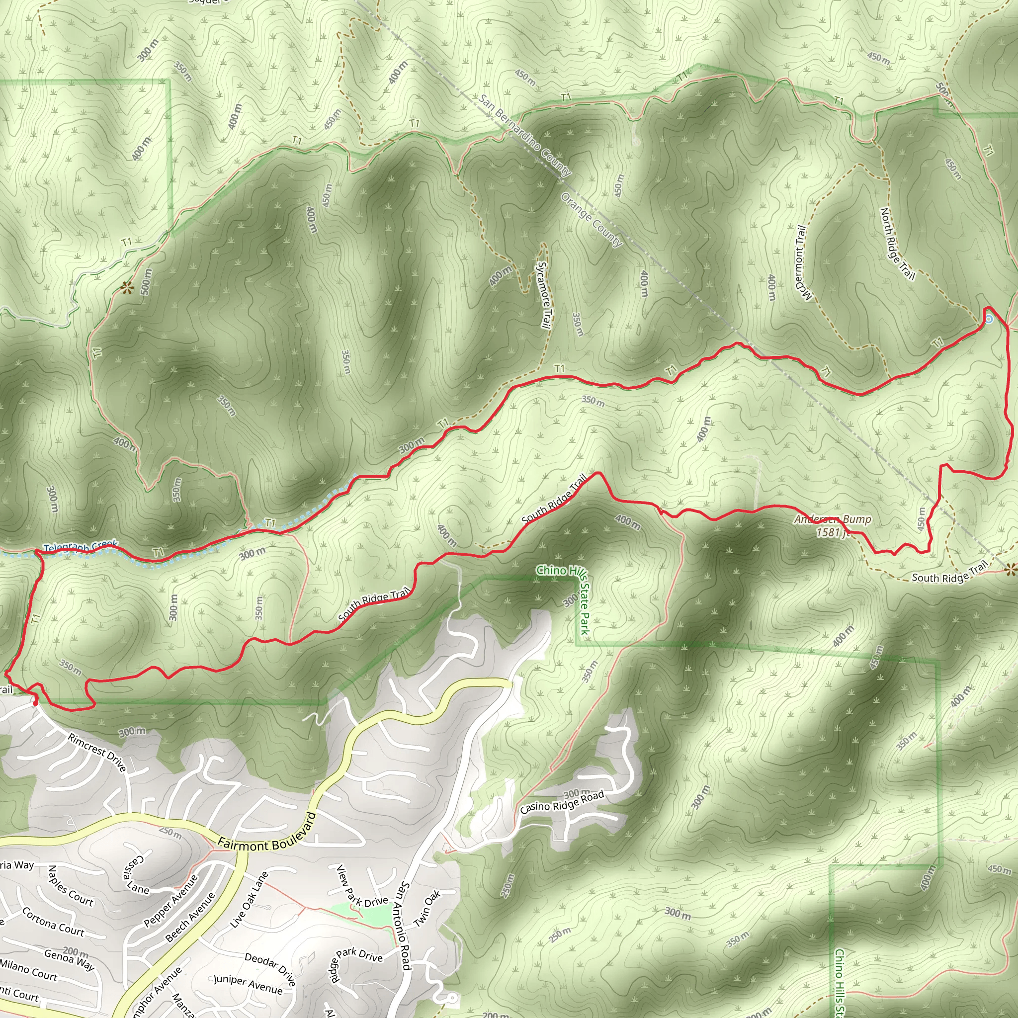 South Ridge, Bovinian Delight and Telegraph Canyon Loop Trail mobile static map