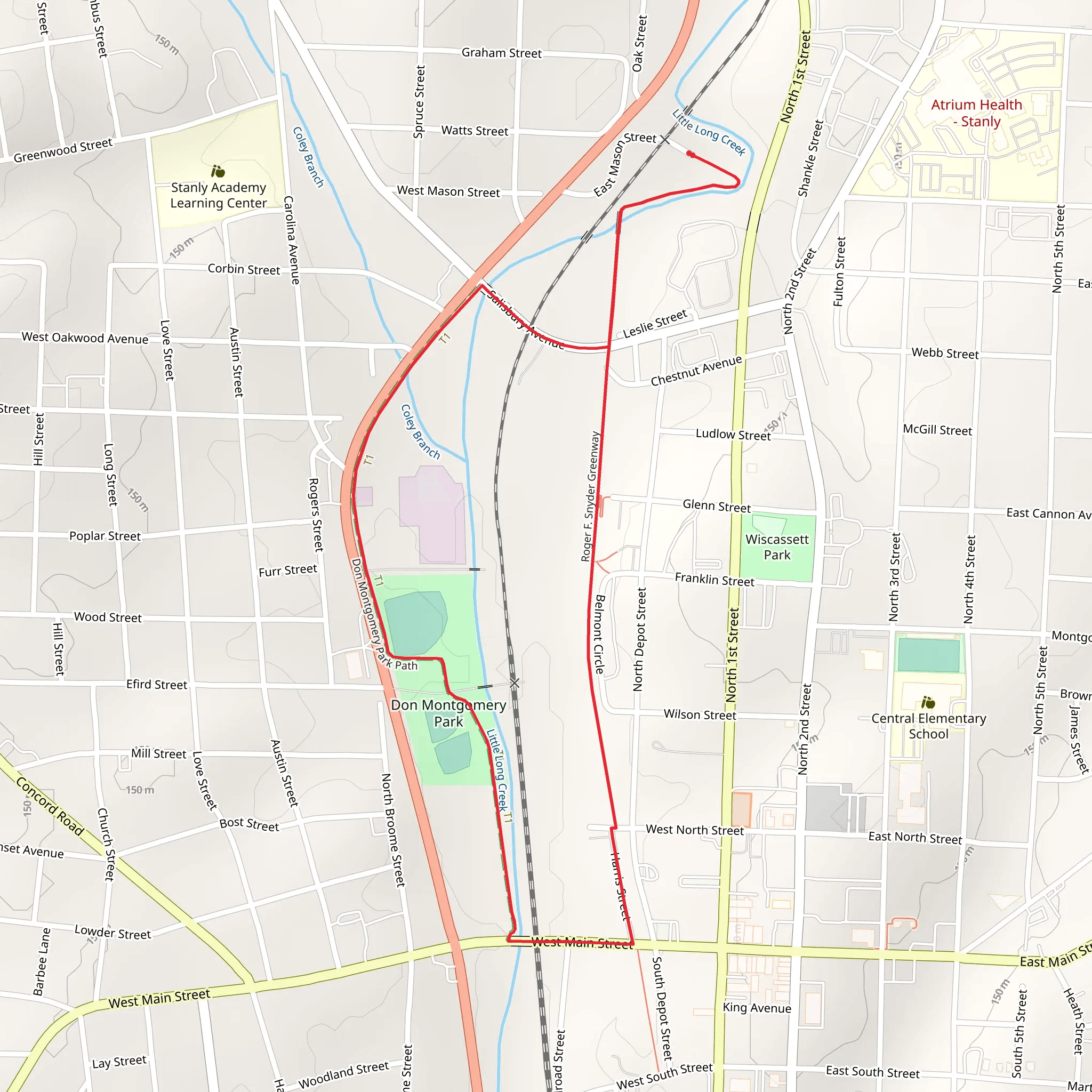 Roger F Snyder Greenway and Don Montgomery Park Path Loop mobile static map