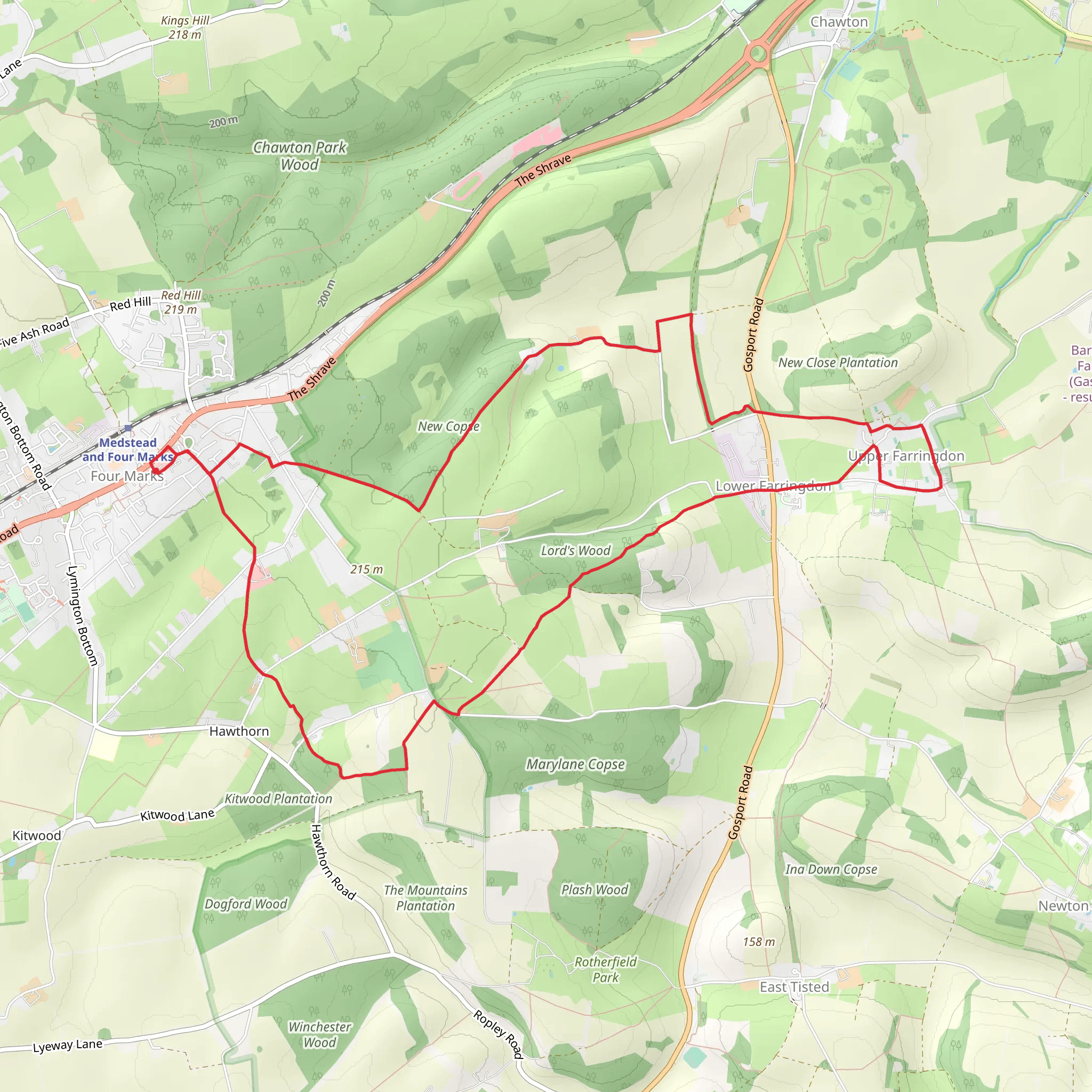 Four Marks to Upper Farringdon Loop mobile static map