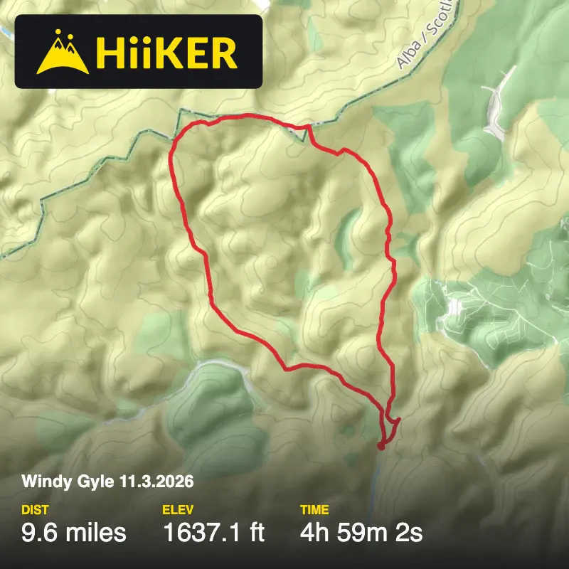 A map preview of the recording Windy Gyle 11.3.2026.