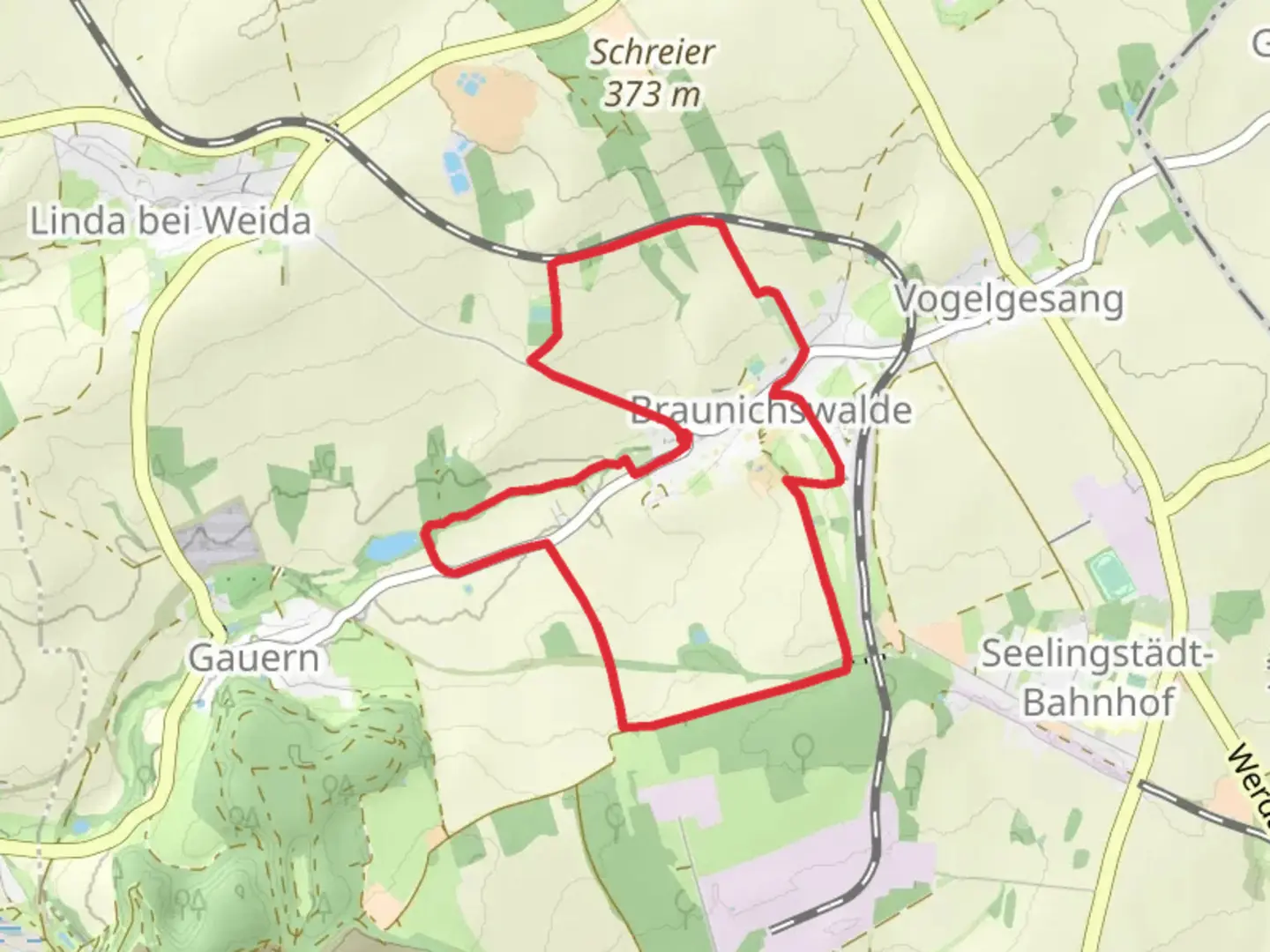 An image depicting the trail Rund um Braunichswalde and its surrounding area.