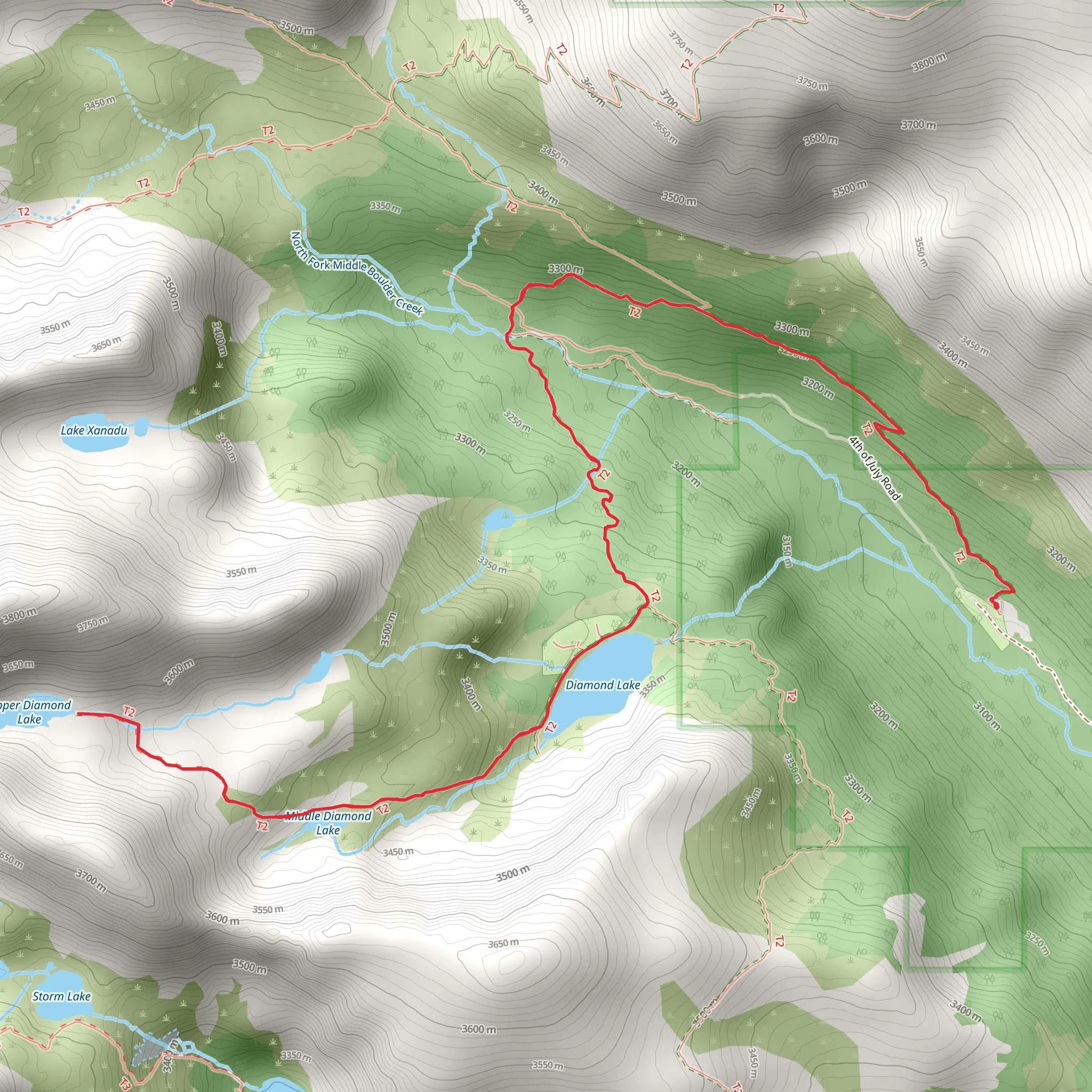 Diamond Lake and Upper Diamond Lake via Arapaho Pass Trail mobile static map