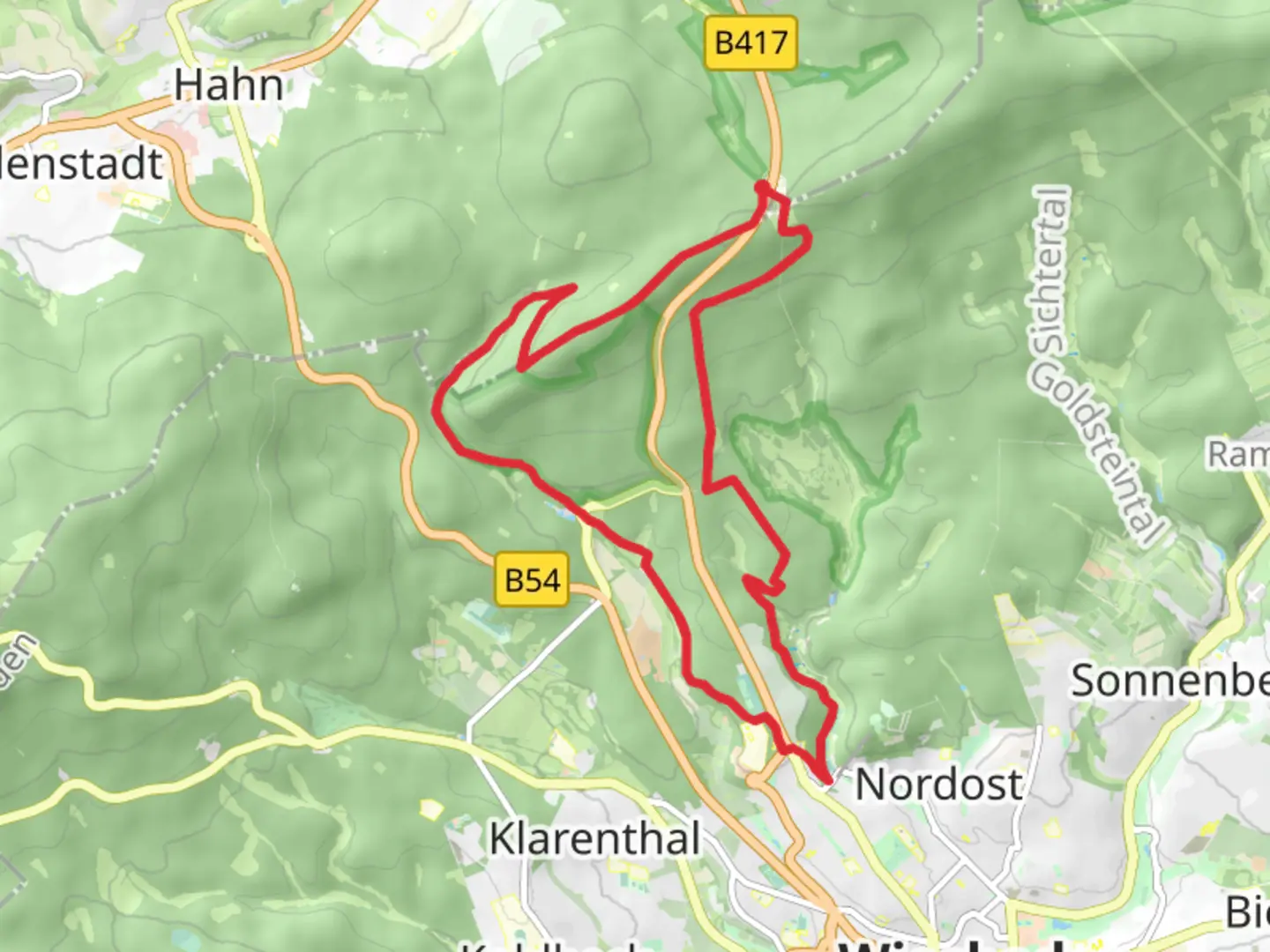 An image depicting the trail Platte and Nerotal Loop via Wehener Wand and its surrounding area.