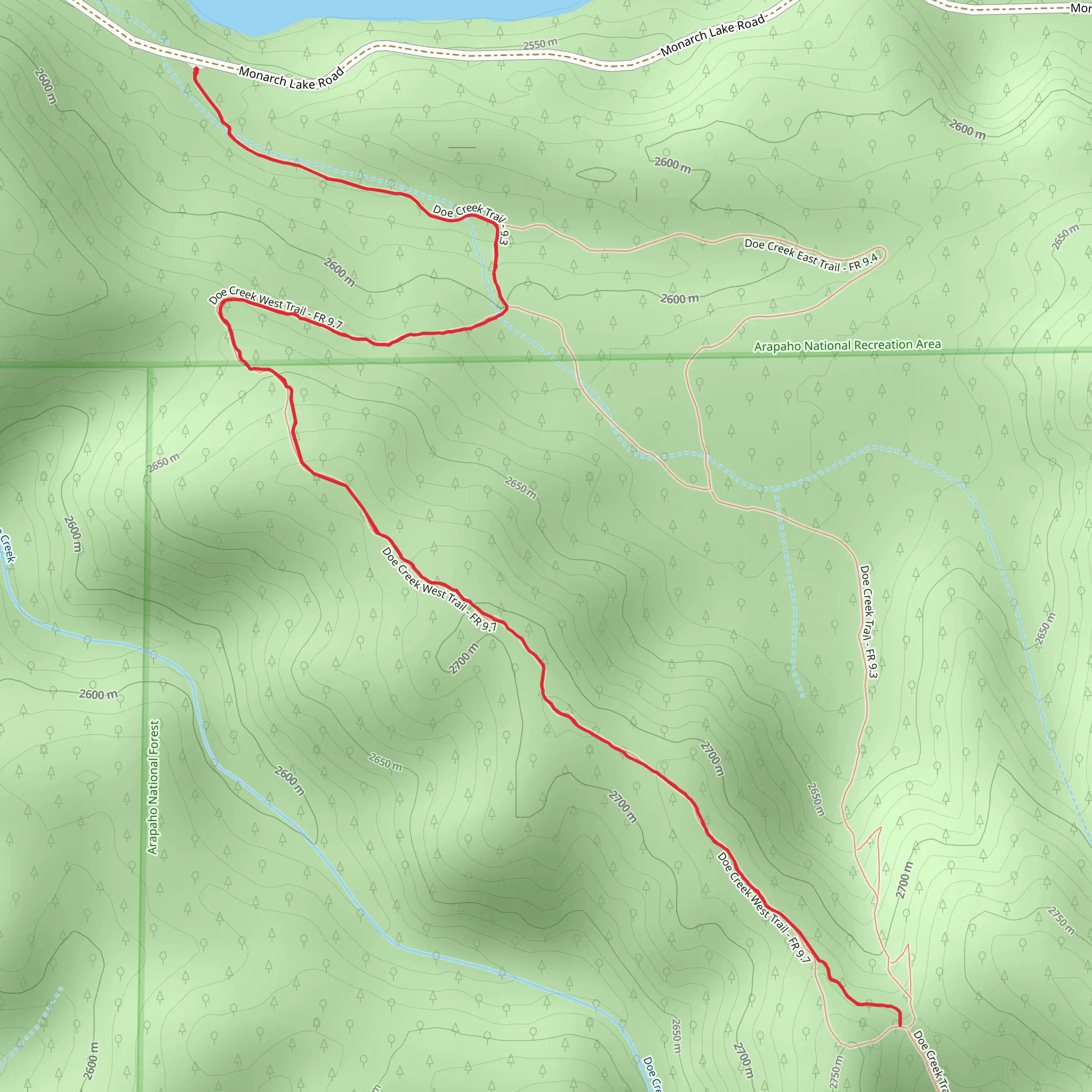 Doe Creek West Trail via Doe Creek Trail mobile static map