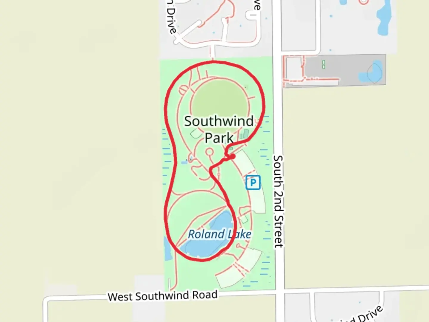 An image depicting the trail Southwind Park and Roland Lake Loop and its surrounding area.