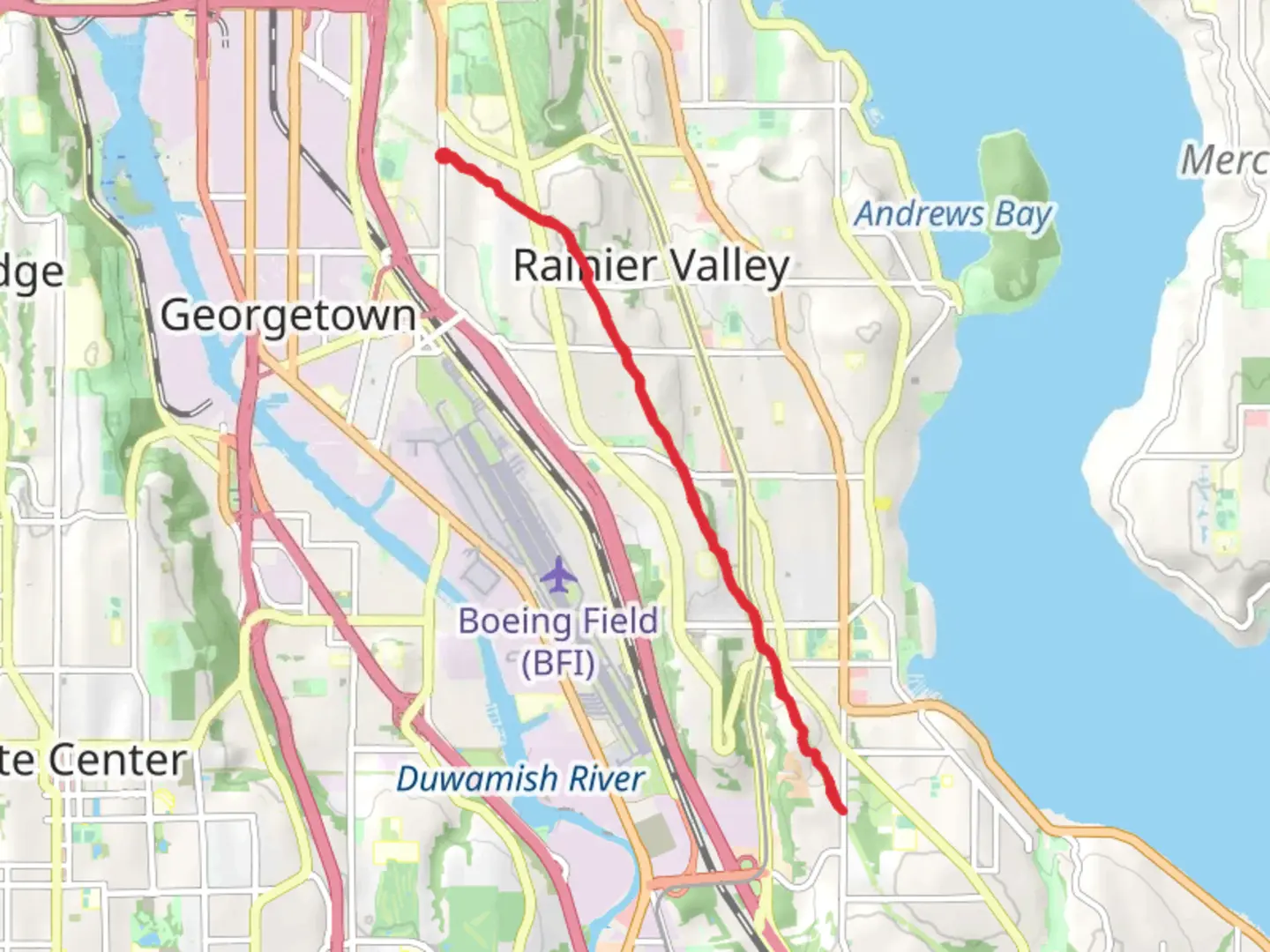 An image depicting the trail Chief Sealth Trail - South Angeline Street and its surrounding area.