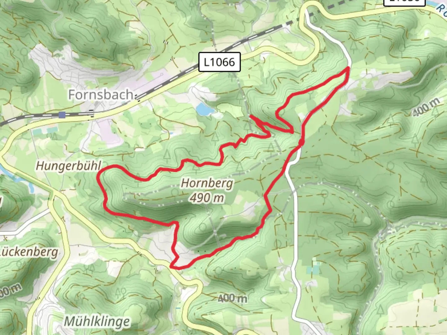 An image depicting the trail Hornberg Runde and Blaubeerweg and its surrounding area.