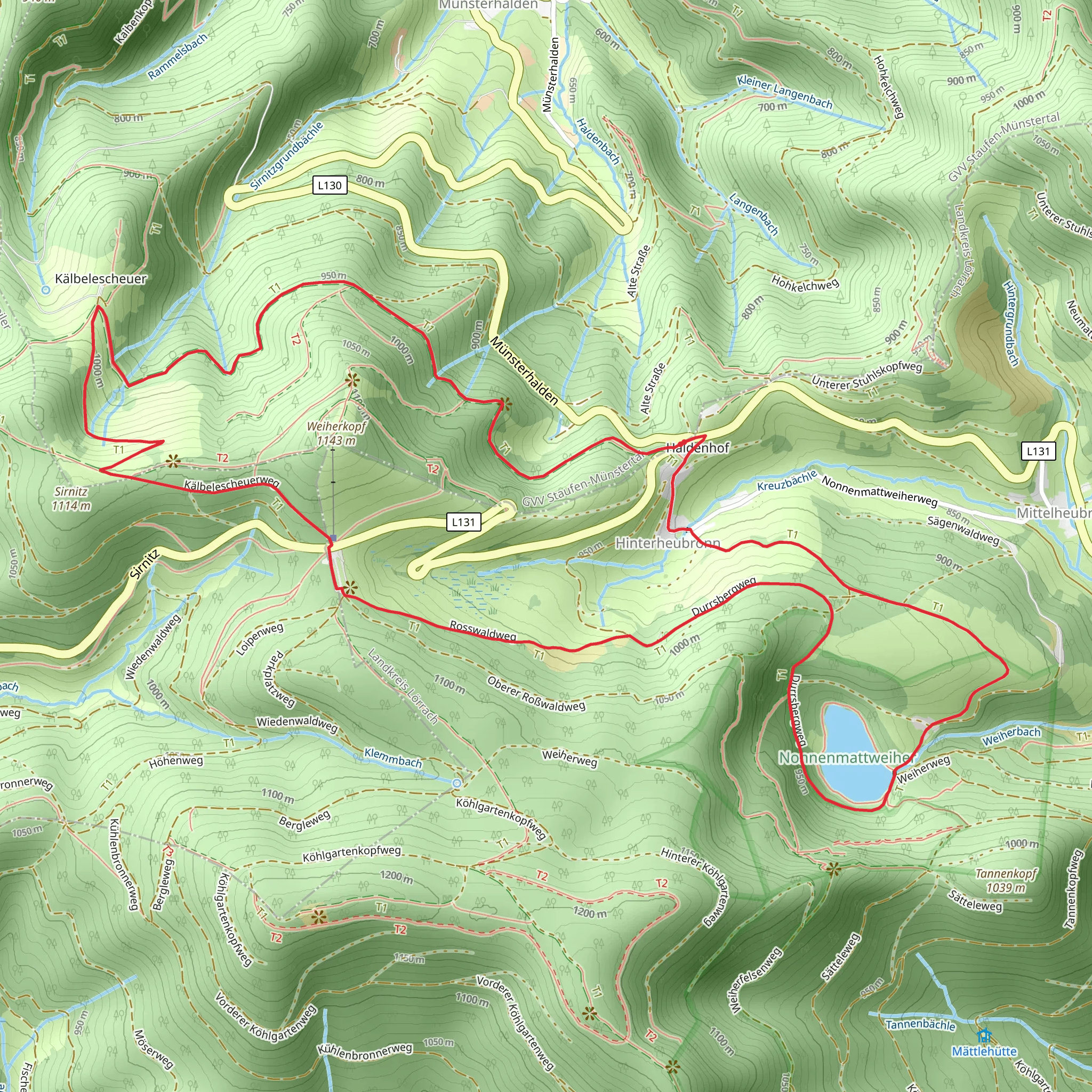Nonnenmattweiher Loop via Kälbelescheuer Haldenhof mobile static map