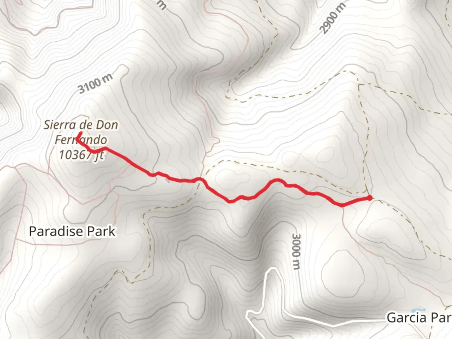An image depicting the trail Sierra de Don Fernando via South Boundary Trail Out and Back and its surrounding area.