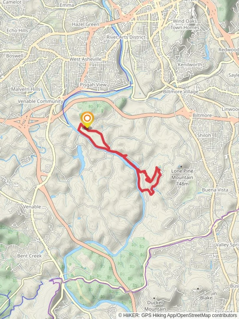 An image depicting the trail The Lagoon and Biltmore Estate Path Loop and its surrounding area.